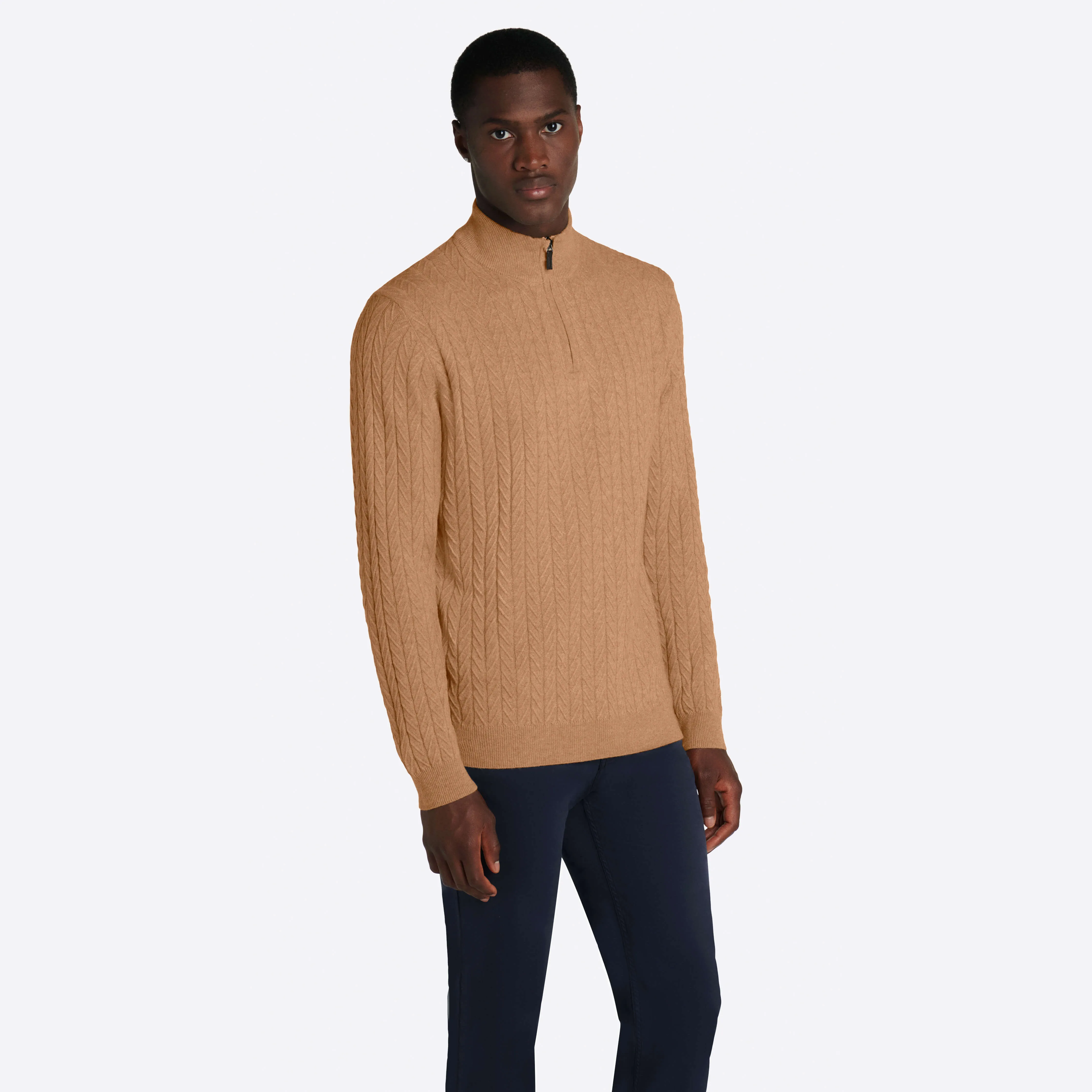 Cable Knit Quarter Zip Mock Neck Sweater sold by Bugatchi product image thumbnail 3