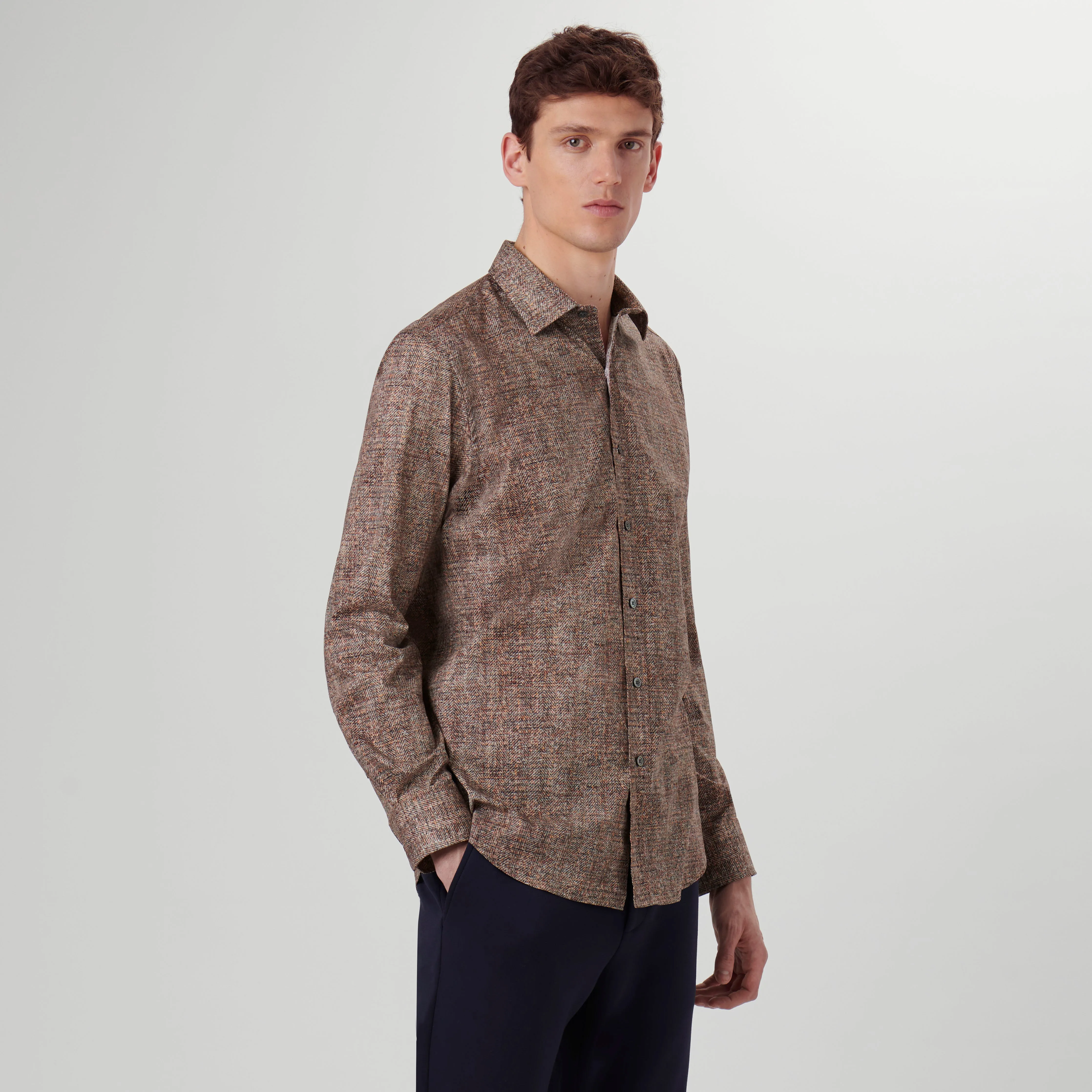 Julian Herringbone Print Shirt sold by Bugatchi product image thumbnail 3
