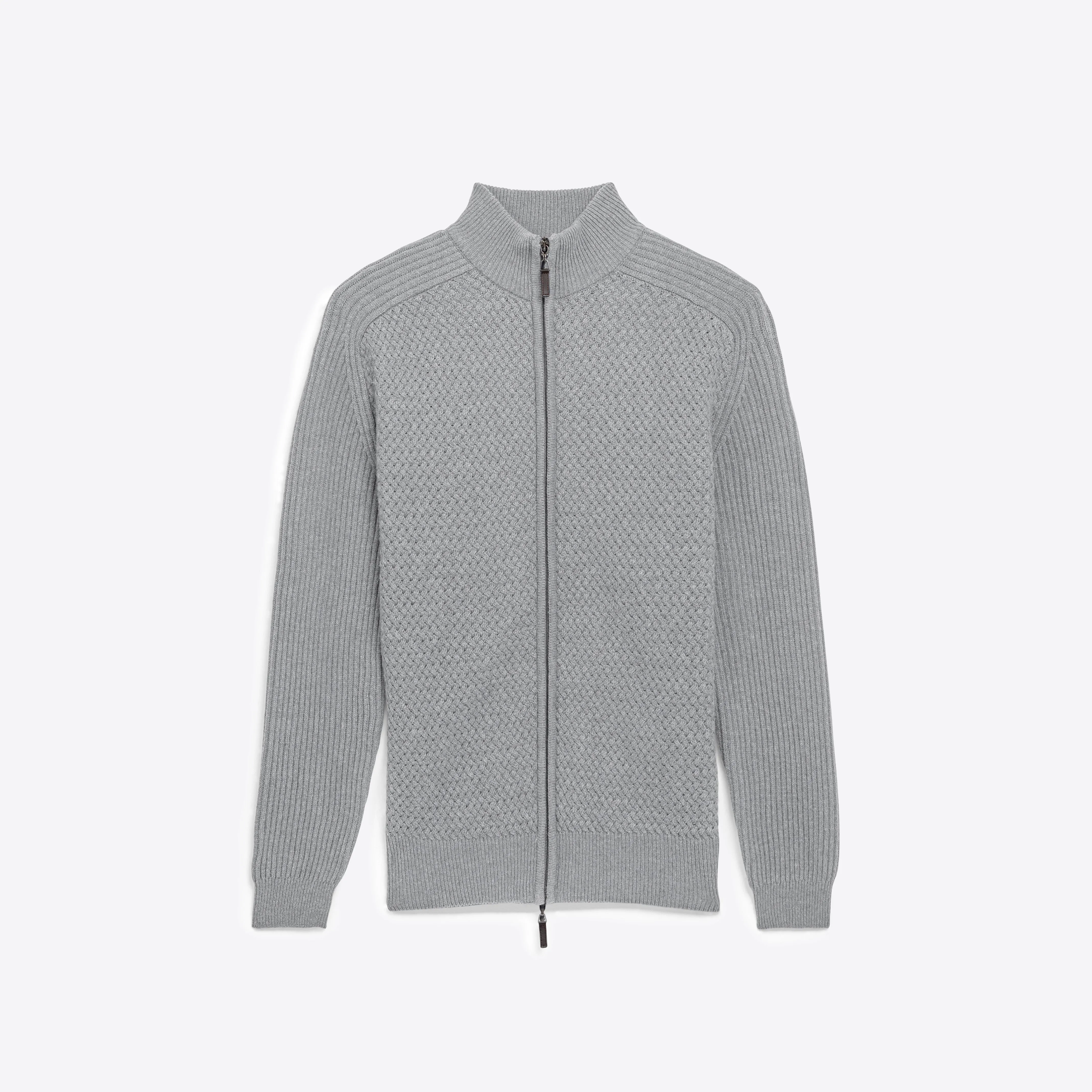 Basketweave Knit Full Zip Mock Neck Sweater sold by Bugatchi