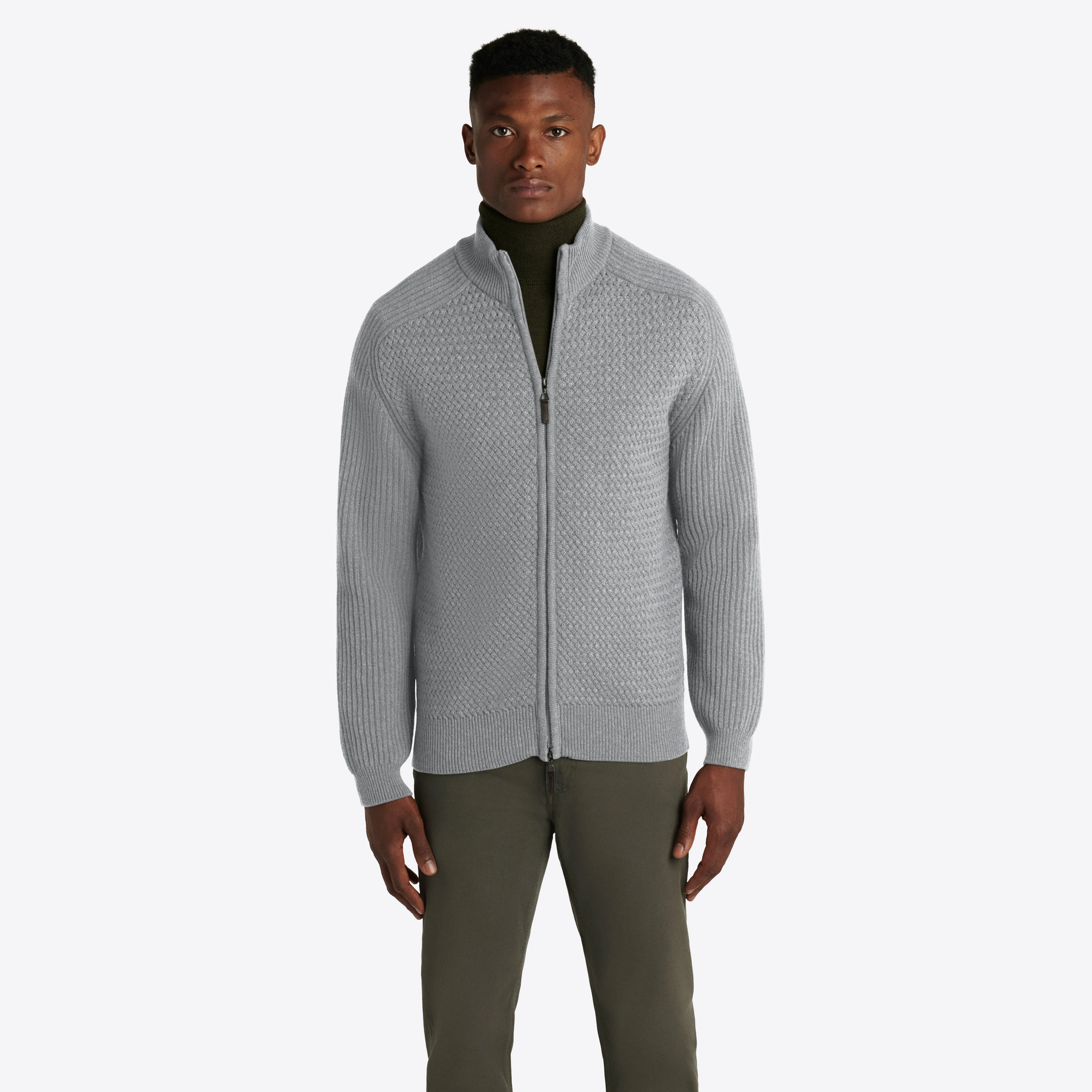 Basketweave Knit Full Zip Mock Neck Sweater sold by Bugatchi product image thumbnail 2