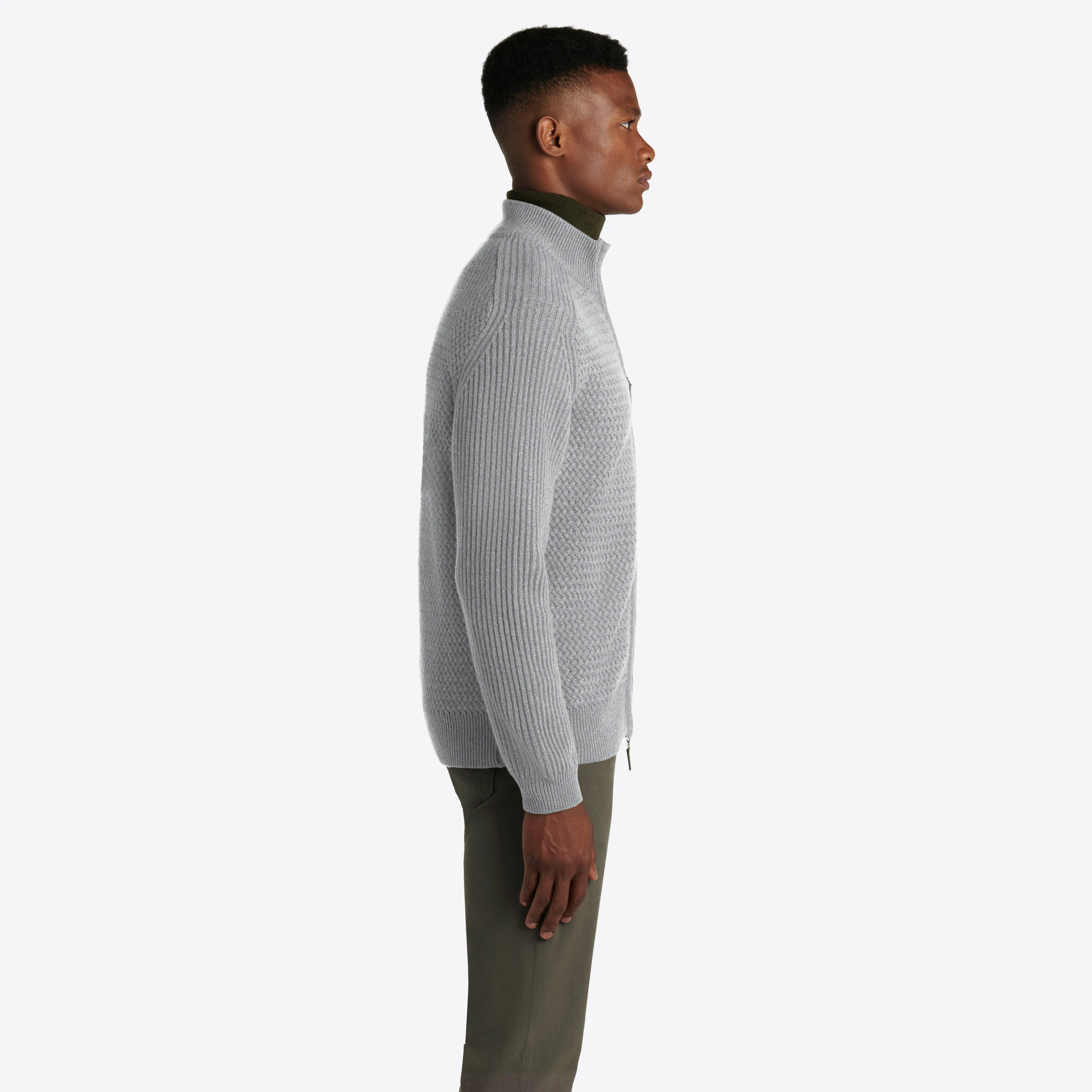 Basketweave Knit Full Zip Mock Neck Sweater sold by Bugatchi product image thumbnail 4