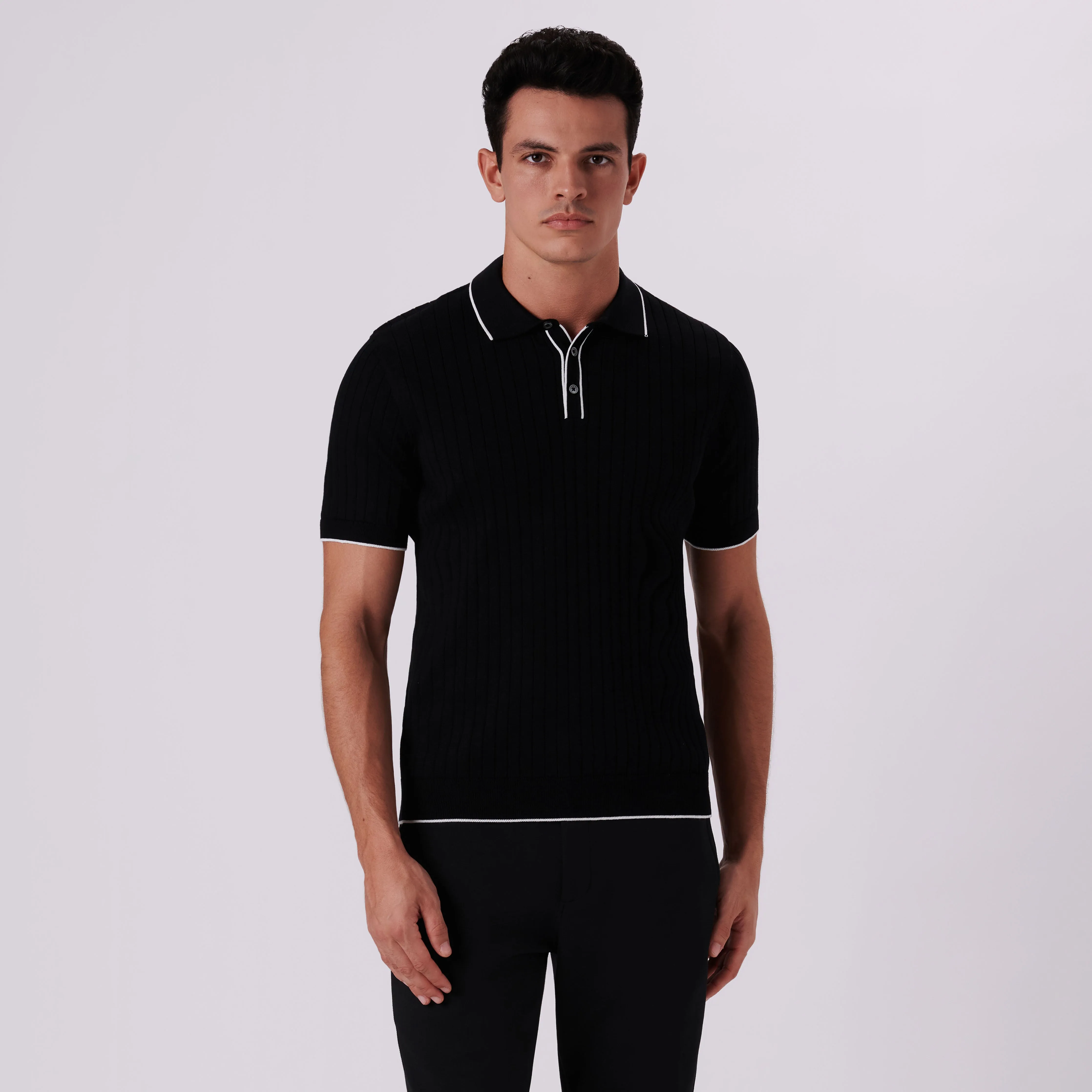 Rib Knit Short Sleeve Polo Sweater sold by Bugatchi product image thumbnail 2