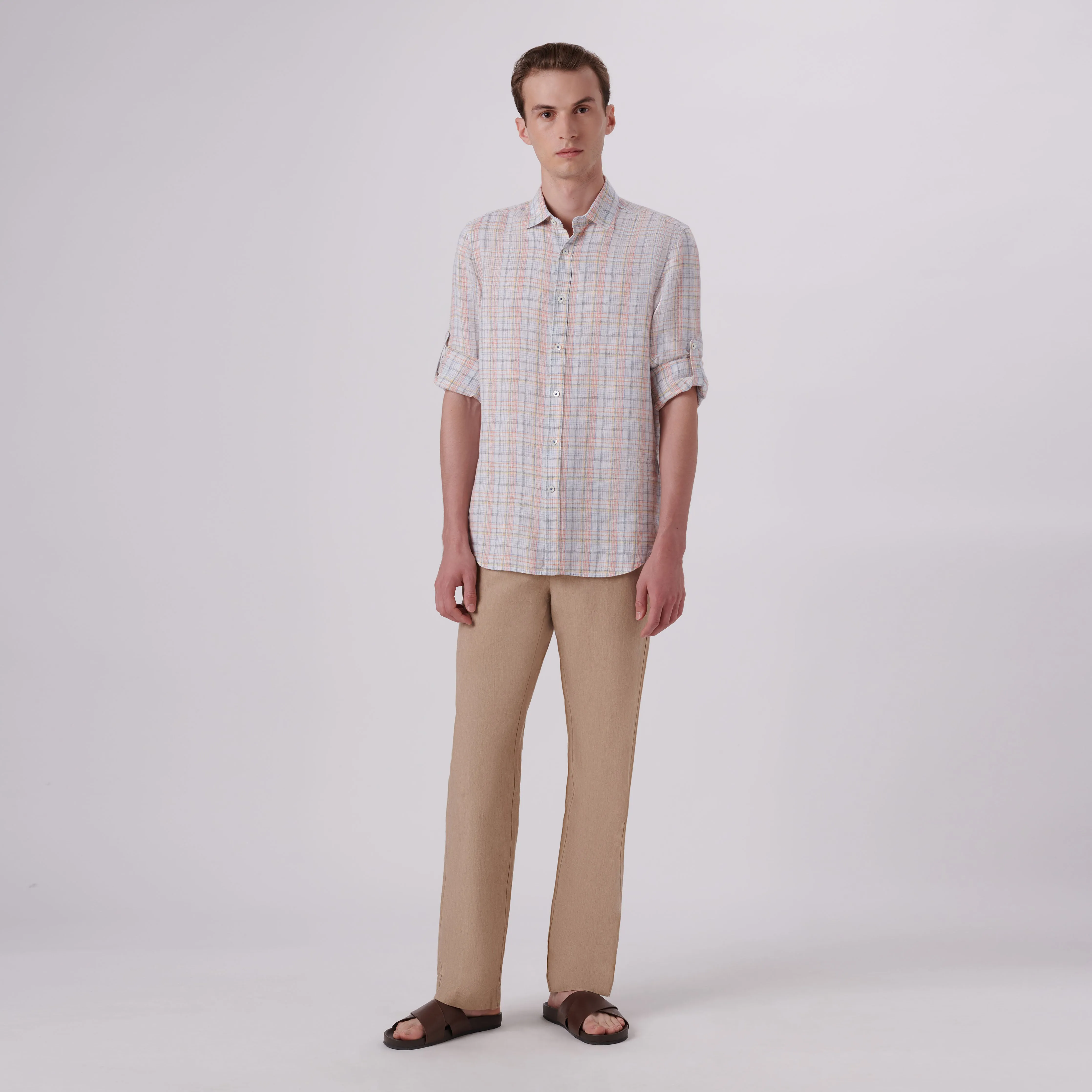 Julian Multi Check Linen Shirt sold by Bugatchi product image thumbnail 5