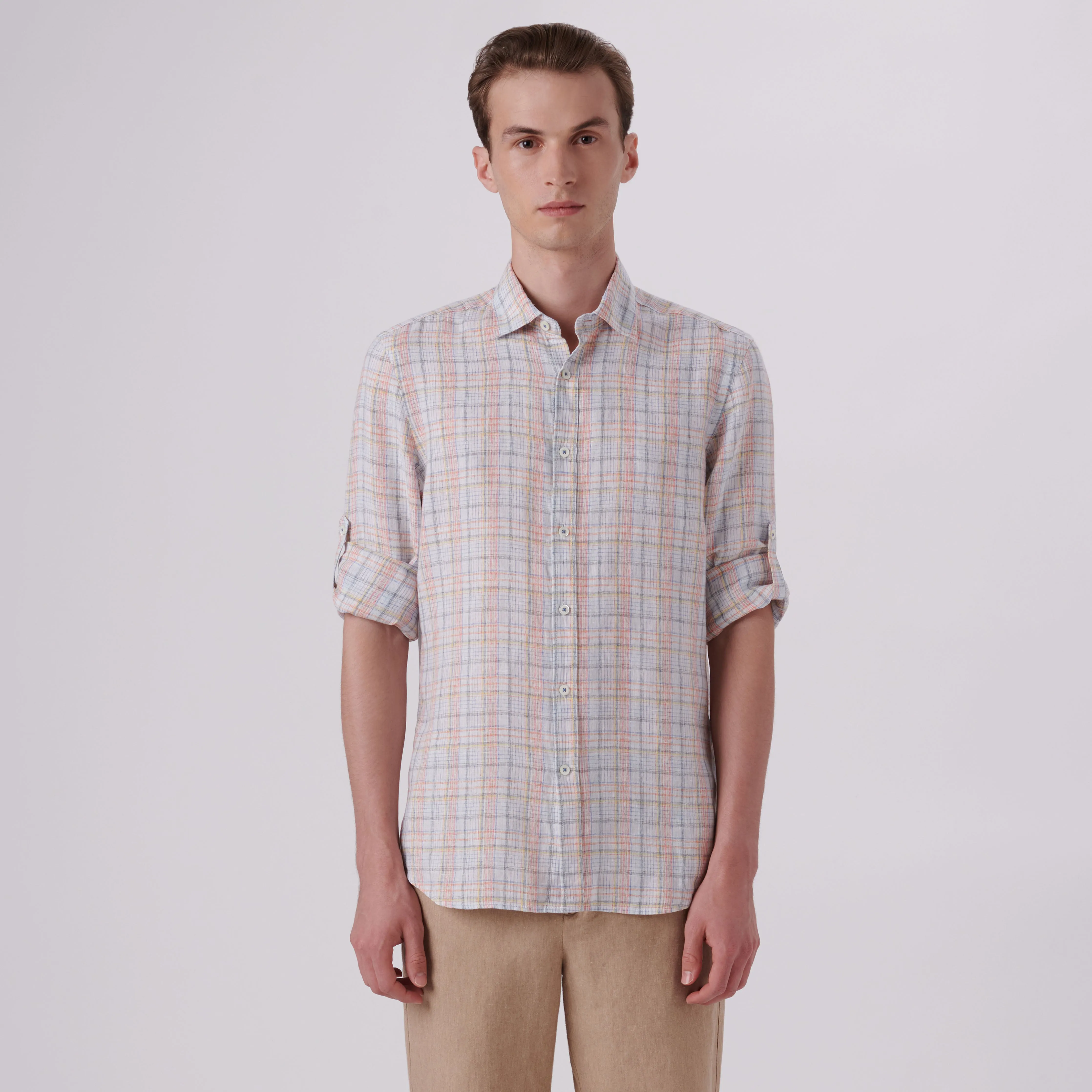 Julian Multi Check Linen Shirt sold by Bugatchi product image thumbnail 2