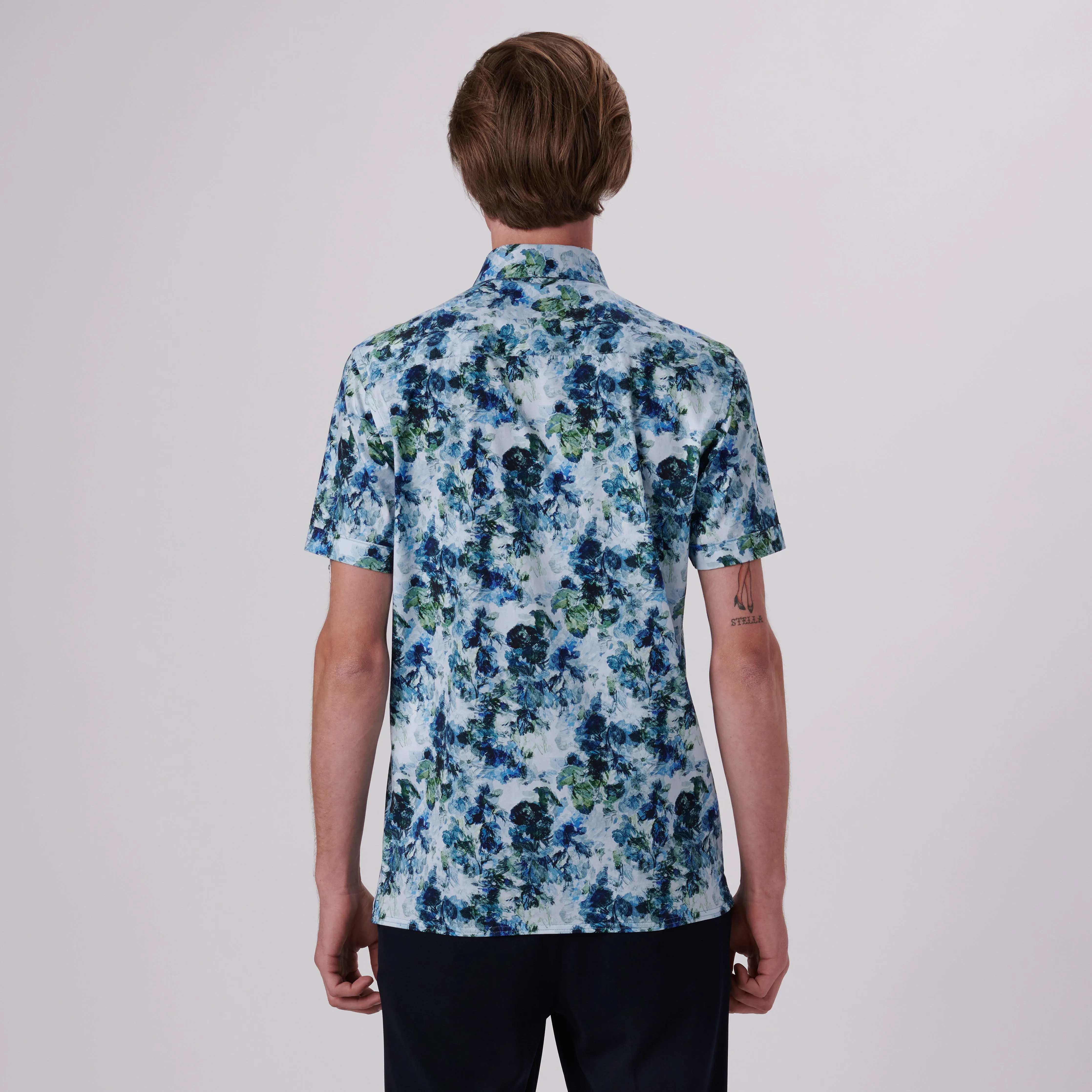 Milo Aquarelle Leaf Print OoohCotton Short Sleeve Shirt sold by Bugatchi product image thumbnail 4