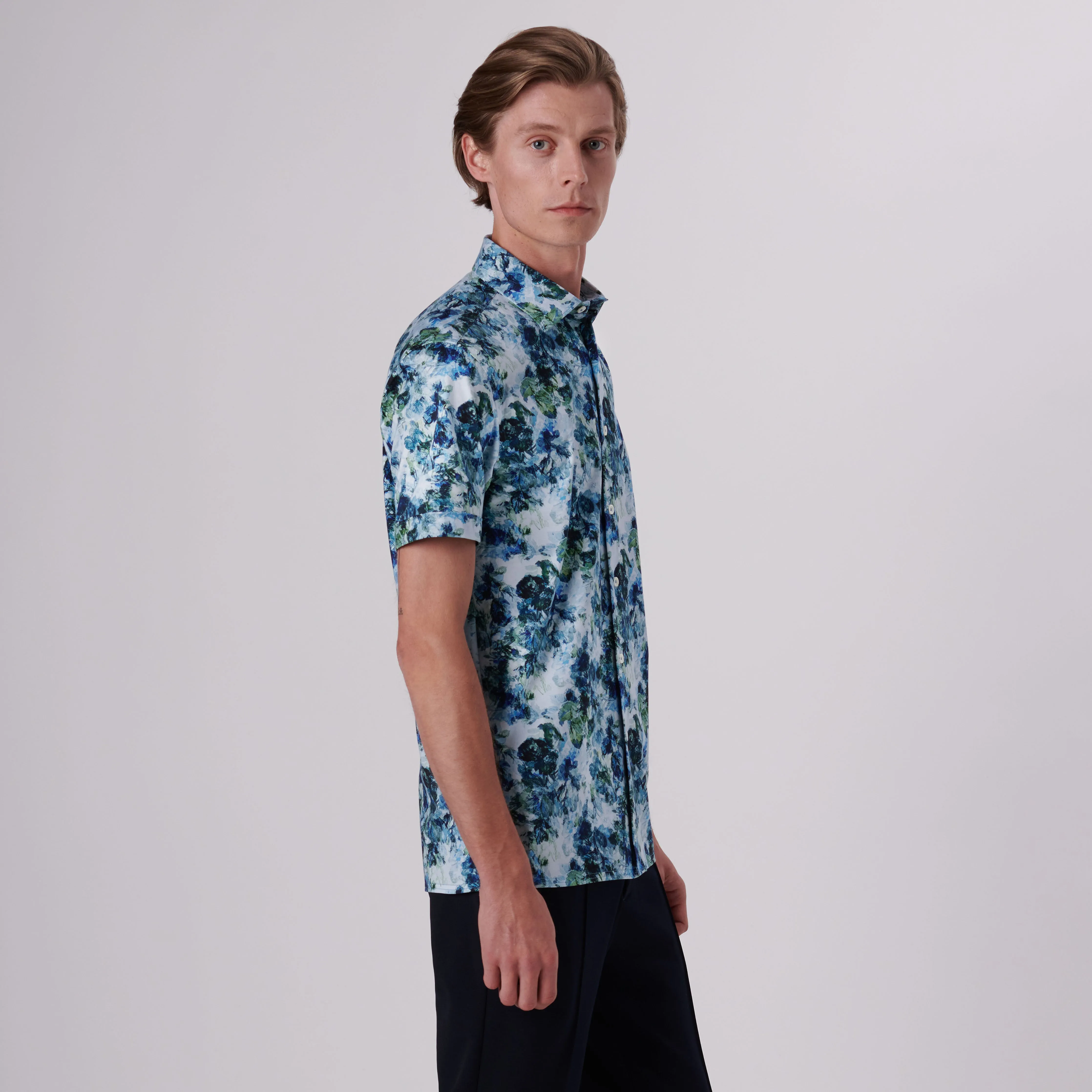 Milo Aquarelle Leaf Print OoohCotton Short Sleeve Shirt sold by Bugatchi product image thumbnail 3