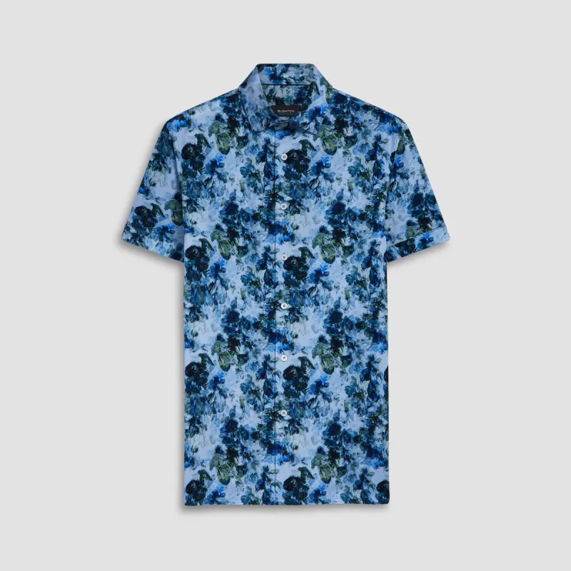Milo Aquarelle Leaf Print OoohCotton Short Sleeve Shirt sold by Bugatchi