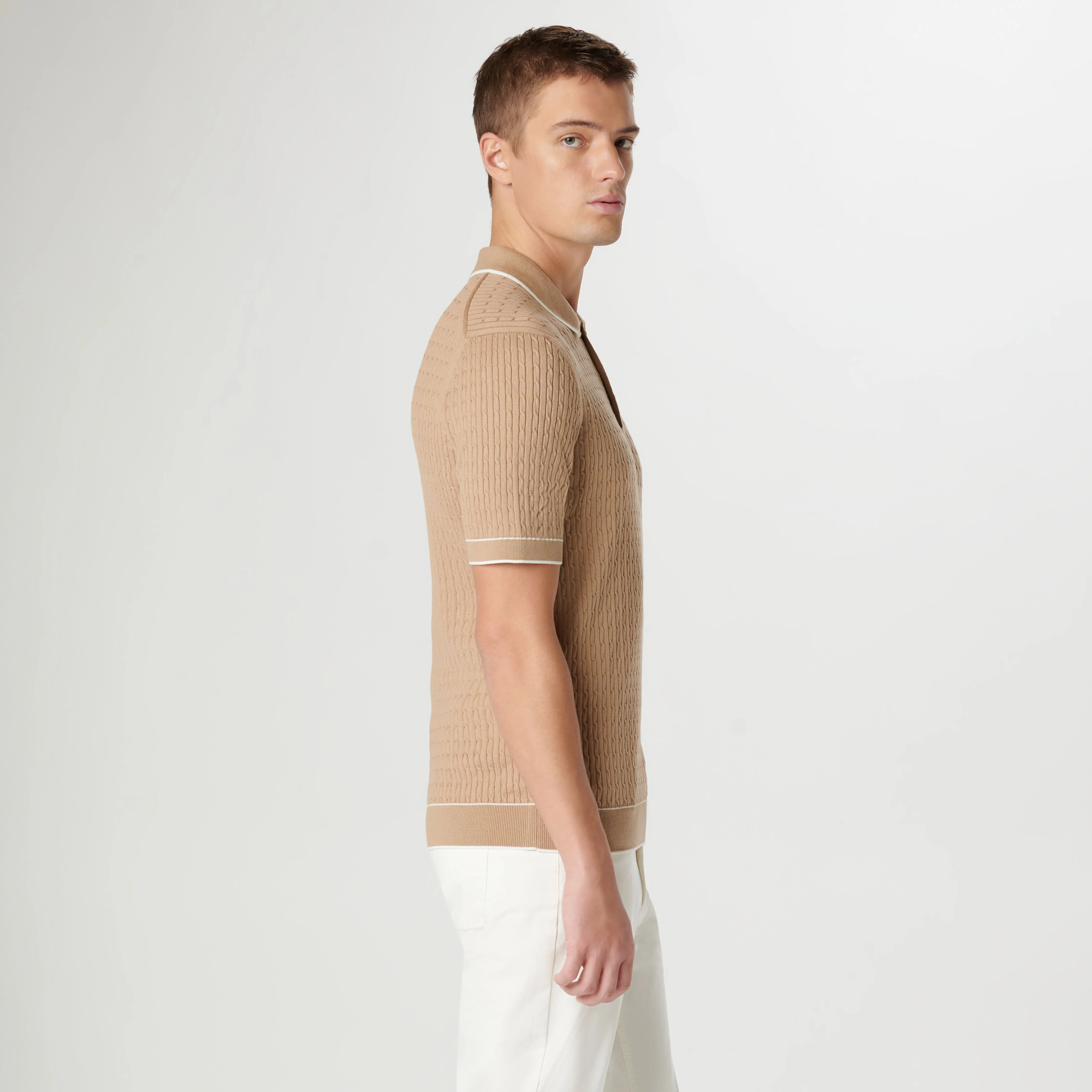 Cable Stitch Short Sleeve Polo Sweater sold by Bugatchi product image thumbnail 4
