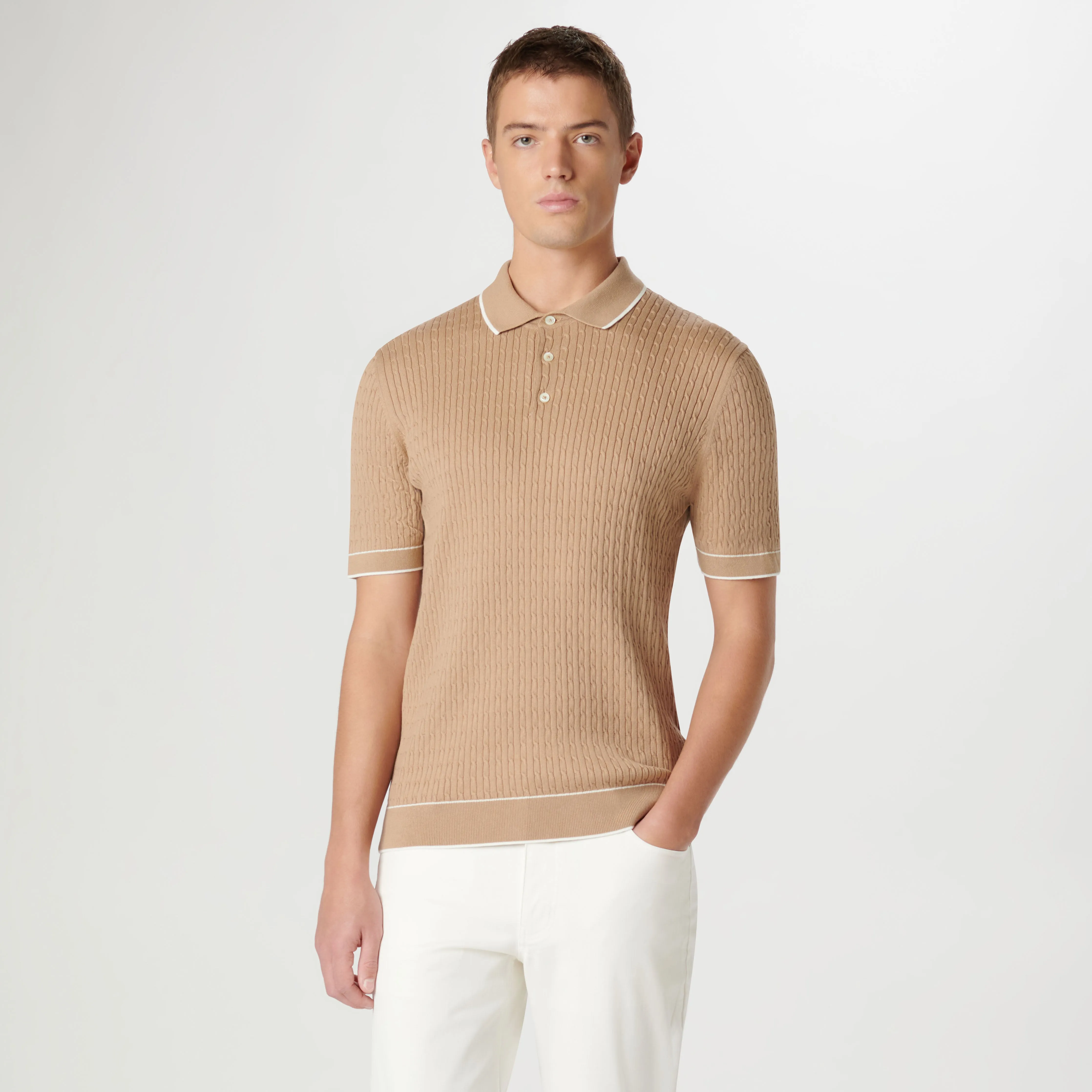 Cable Stitch Short Sleeve Polo Sweater sold by Bugatchi product image thumbnail 3