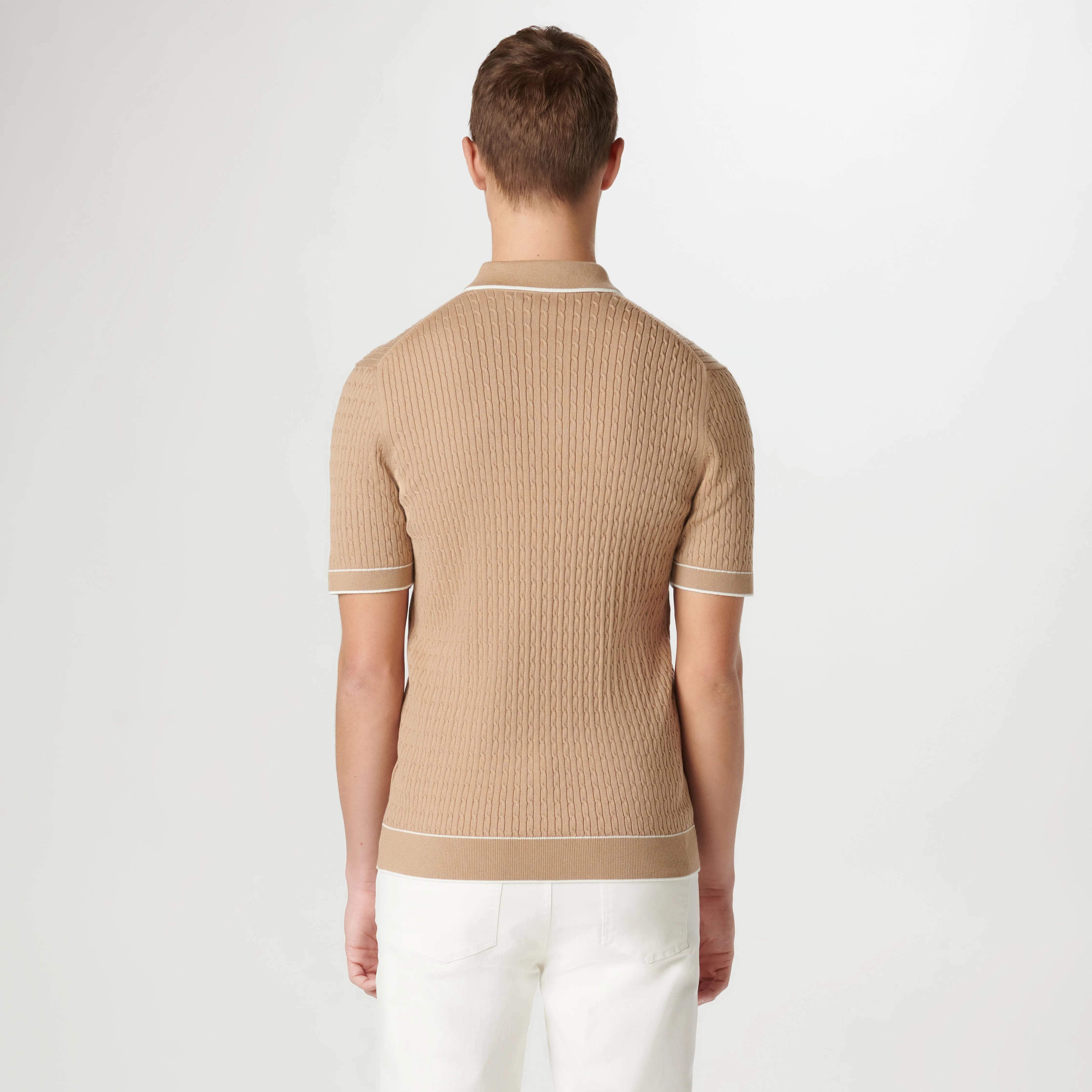Cable Stitch Short Sleeve Polo Sweater sold by Bugatchi product image thumbnail 5