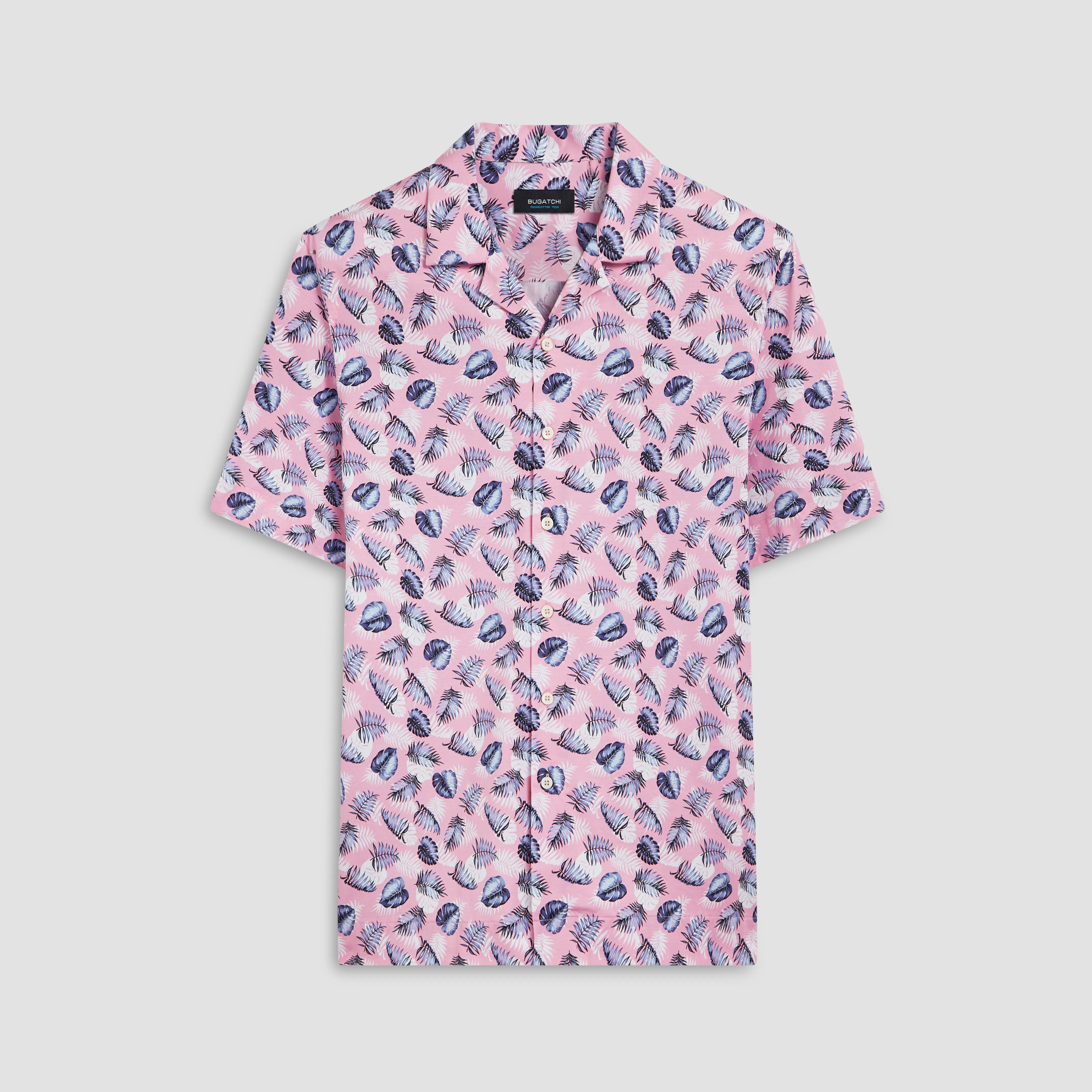 Cole Leaf Print OoohCotton Camp Shirt sold by Bugatchi