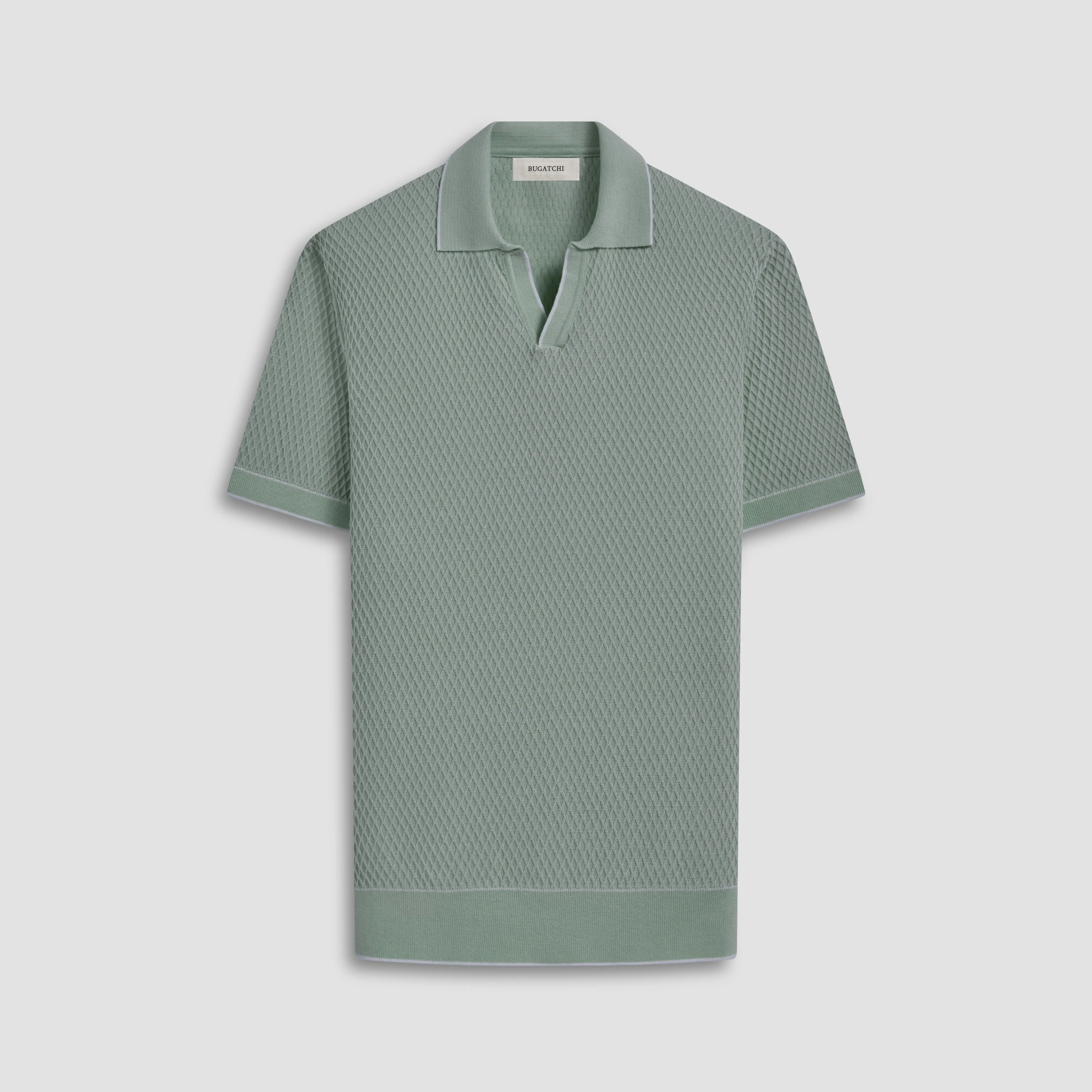 Honeycomb Stitch Short-Sleeved Johnny Collar Sweater sold by Bugatchi