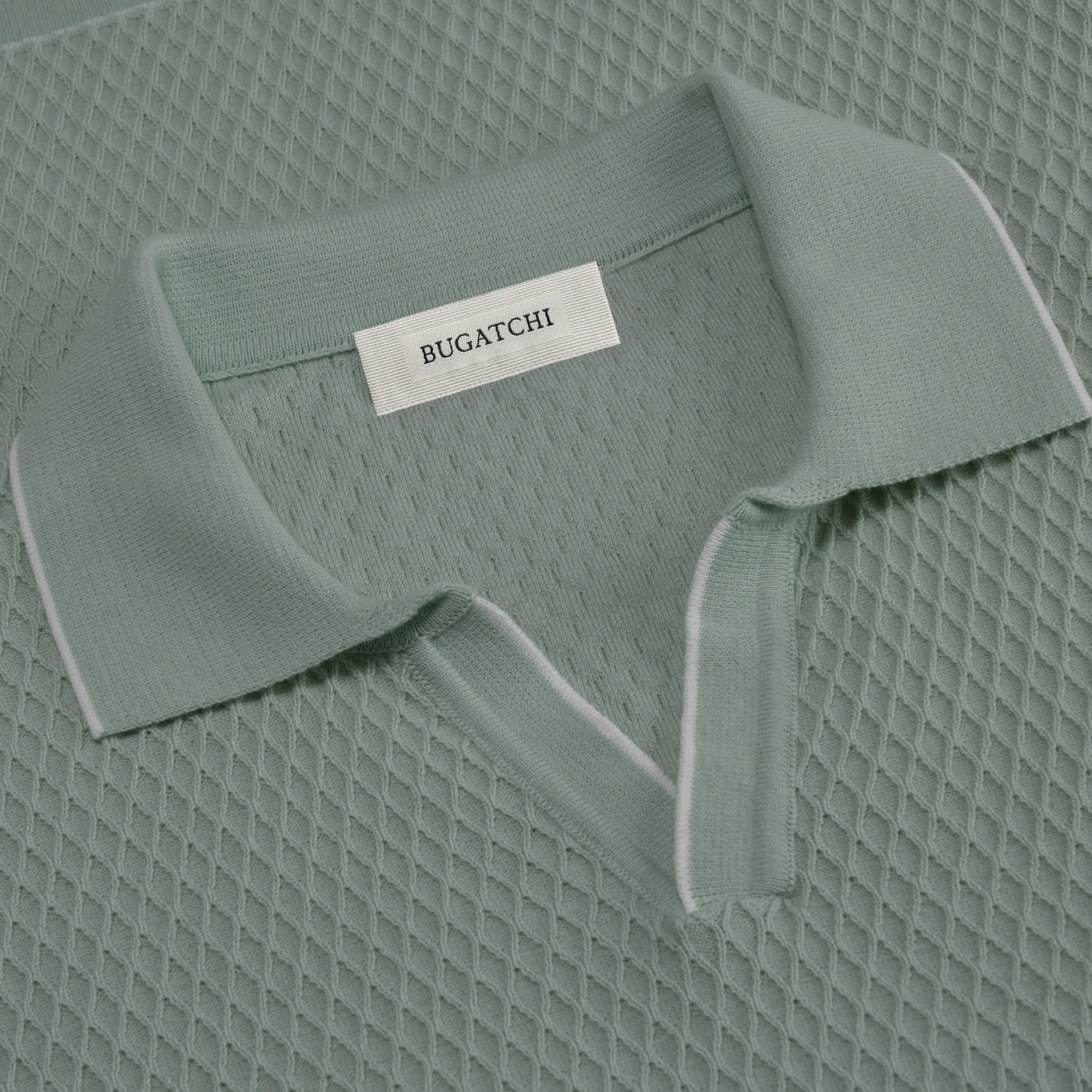 Honeycomb Stitch Short-Sleeved Johnny Collar Sweater sold by Bugatchi product image thumbnail 2