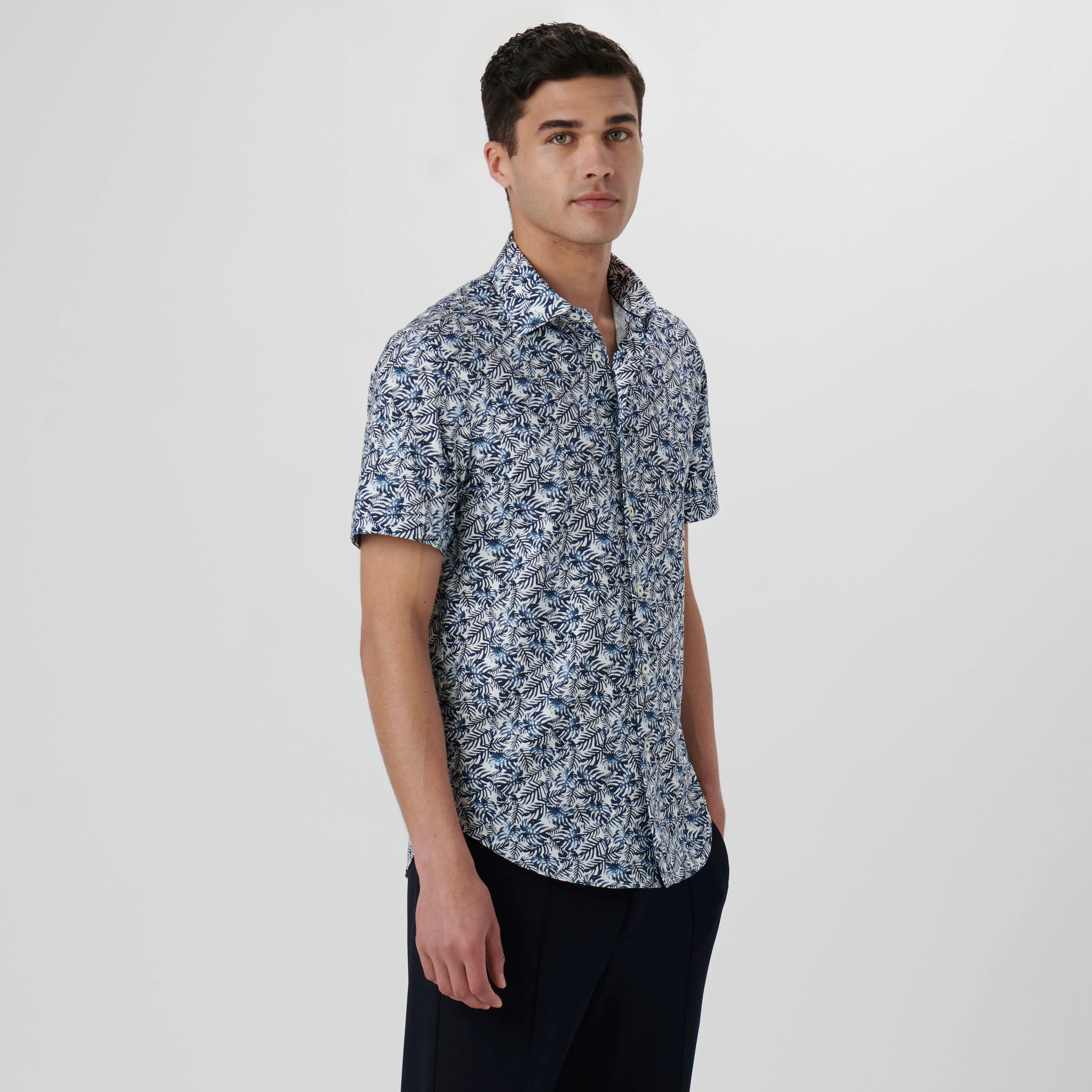 Miles Leaf Print OoohCotton Short Sleeve Shirt sold by Bugatchi product image thumbnail 3