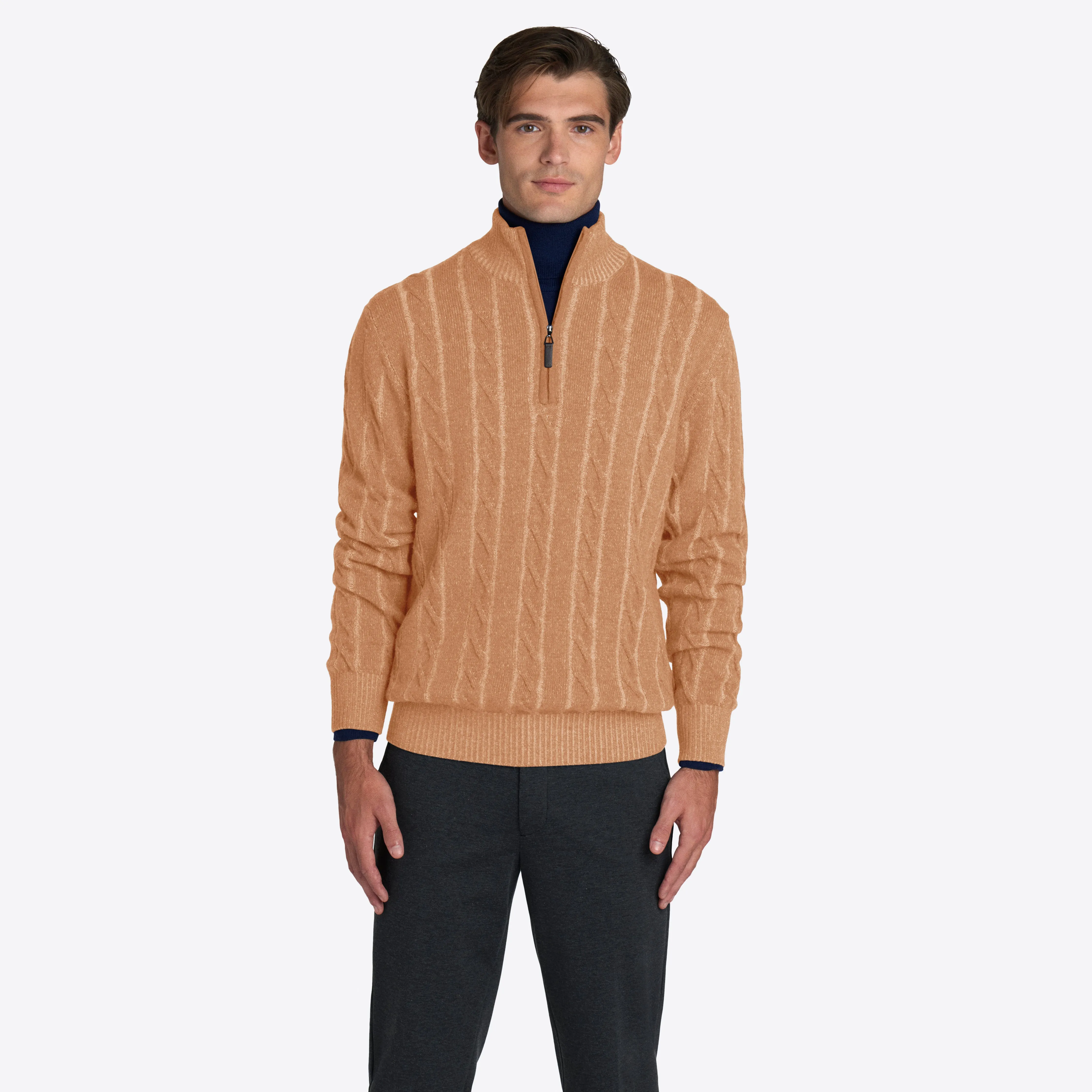 Cable Knit Quarter Zip Mock Neck Sweater sold by Bugatchi product image thumbnail 2