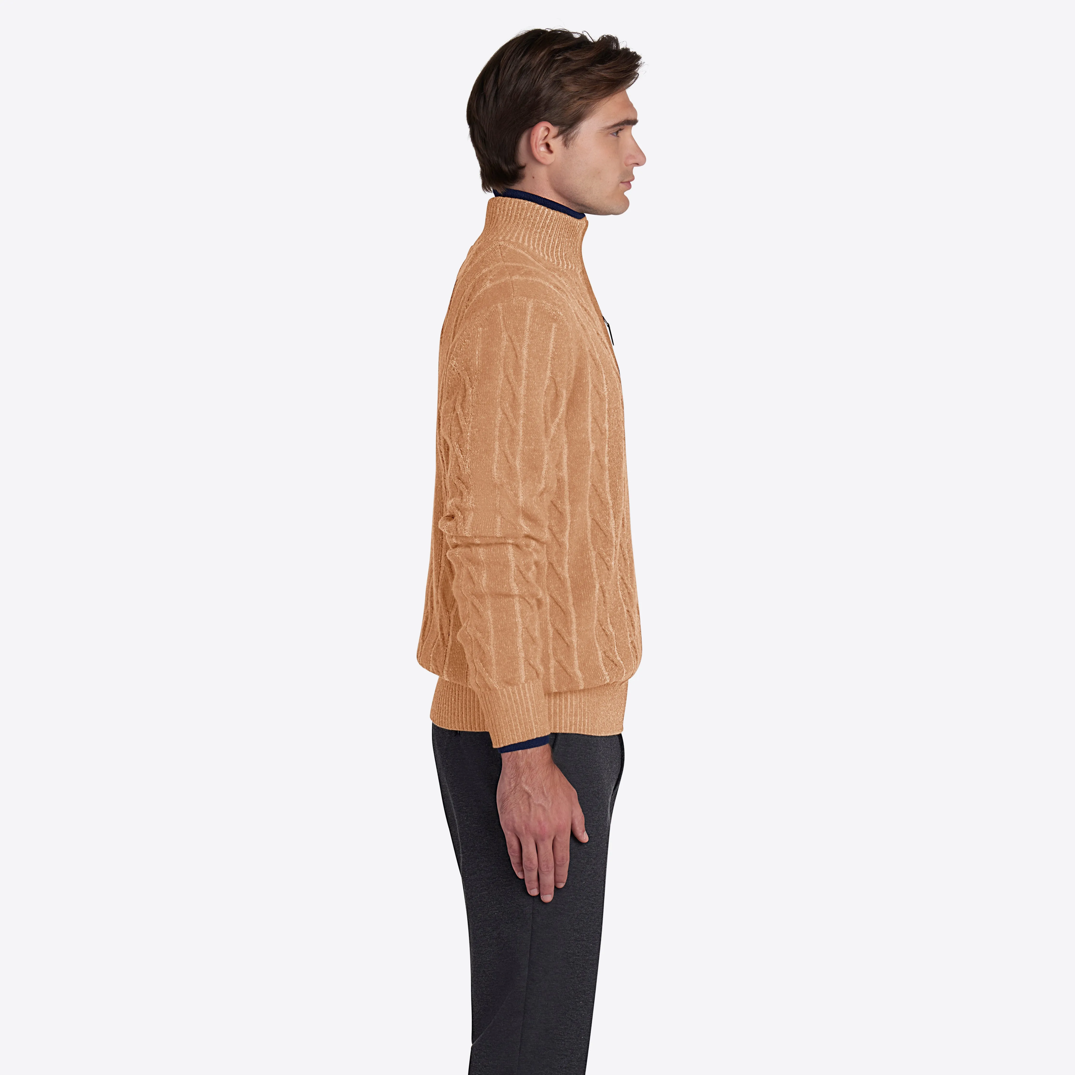 Cable Knit Quarter Zip Mock Neck Sweater sold by Bugatchi product image thumbnail 4