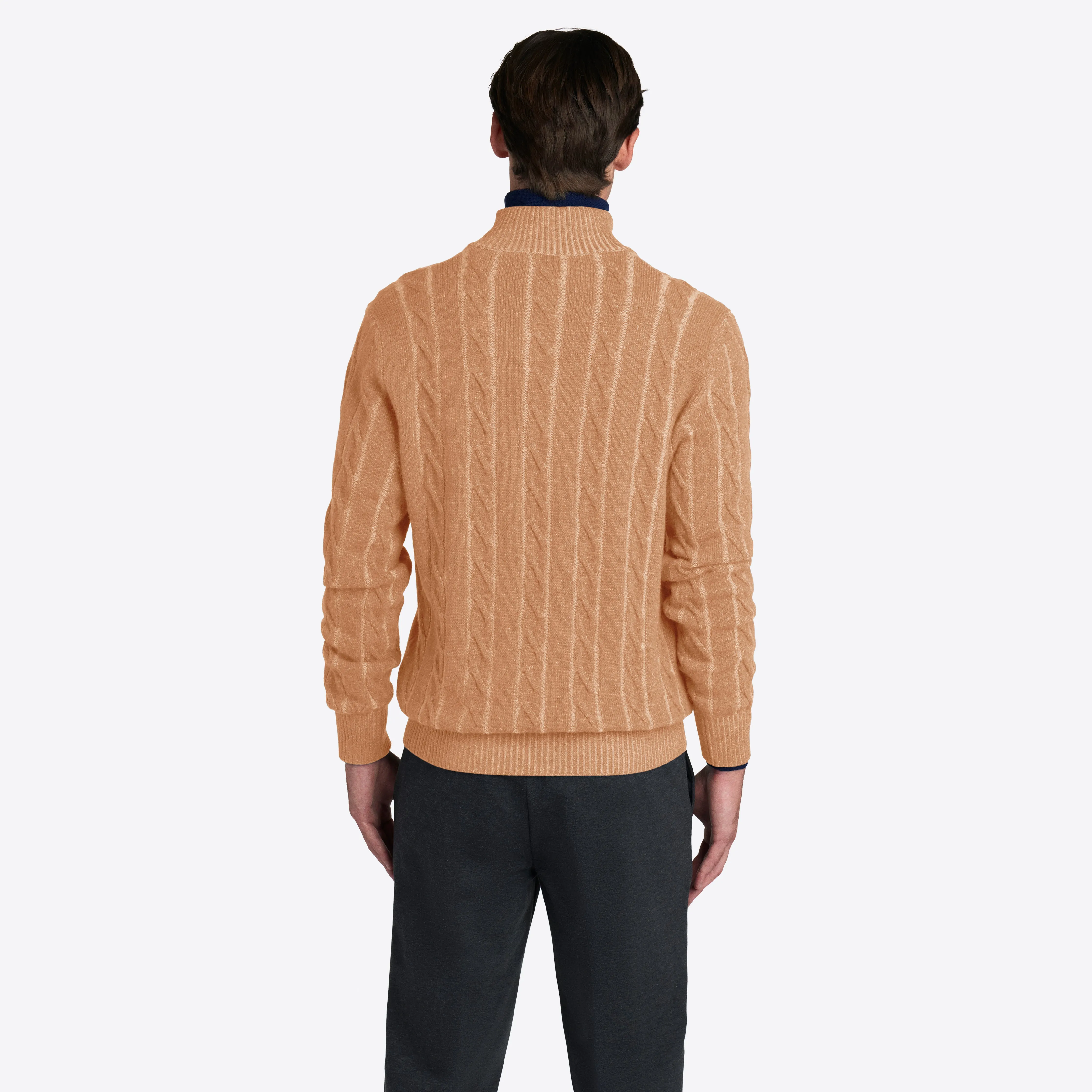 Cable Knit Quarter Zip Mock Neck Sweater sold by Bugatchi product image thumbnail 5