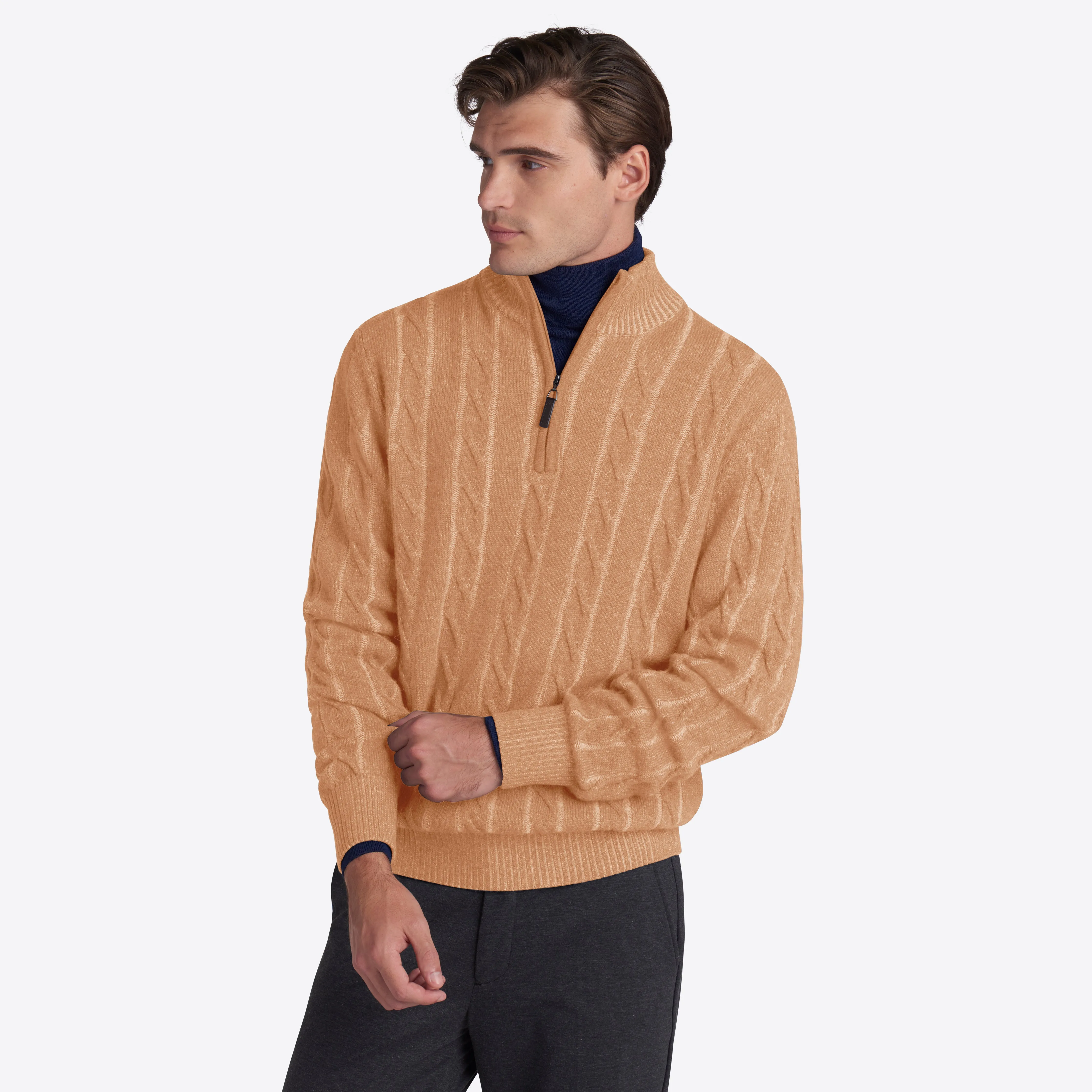 Cable Knit Quarter Zip Mock Neck Sweater sold by Bugatchi product image thumbnail 3