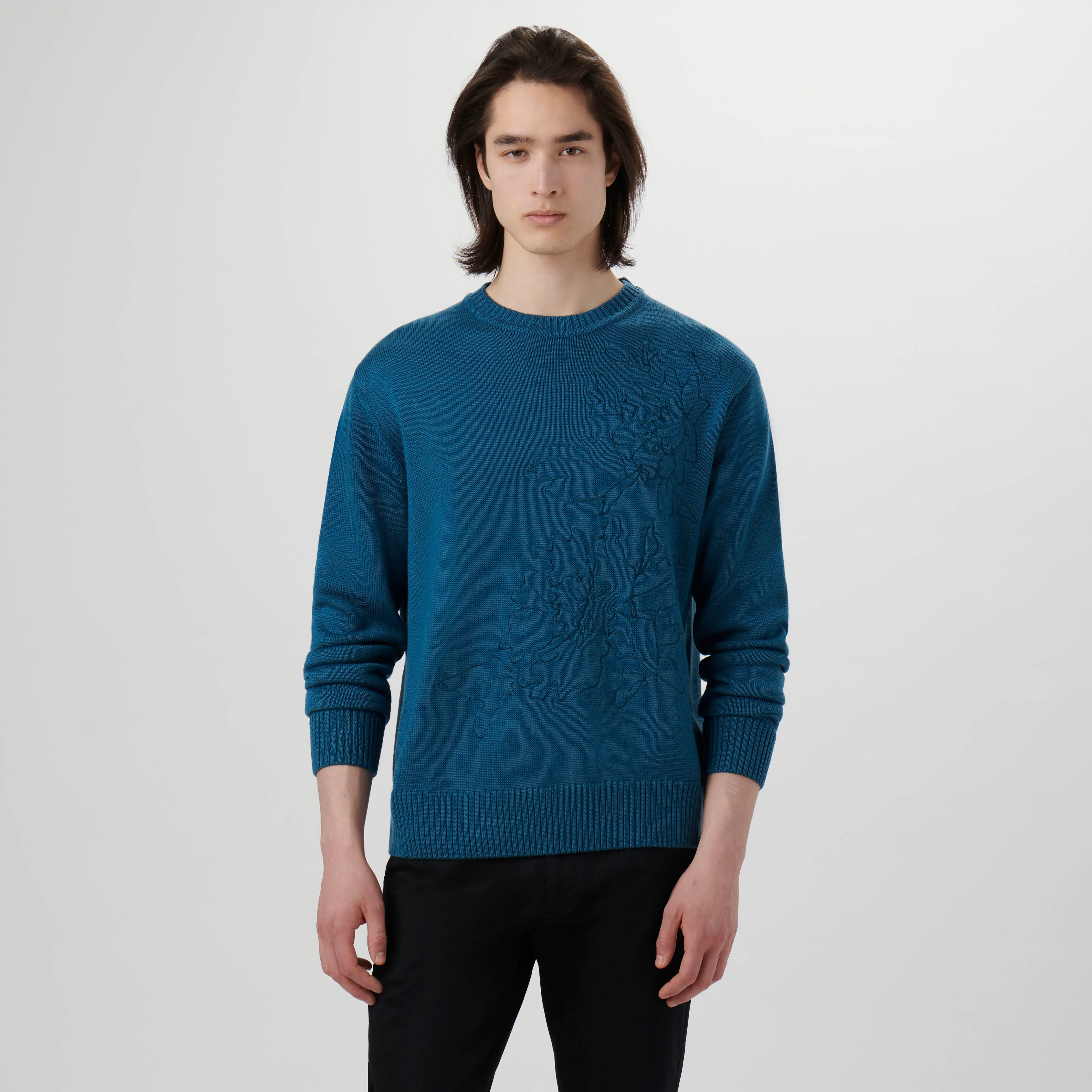 Floral Embroidered Crew Neck Sweater sold by Bugatchi product image thumbnail 2