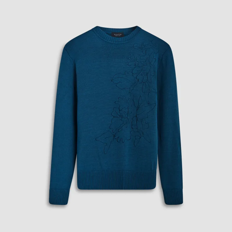 Floral Embroidered Crew Neck Sweater sold by Bugatchi