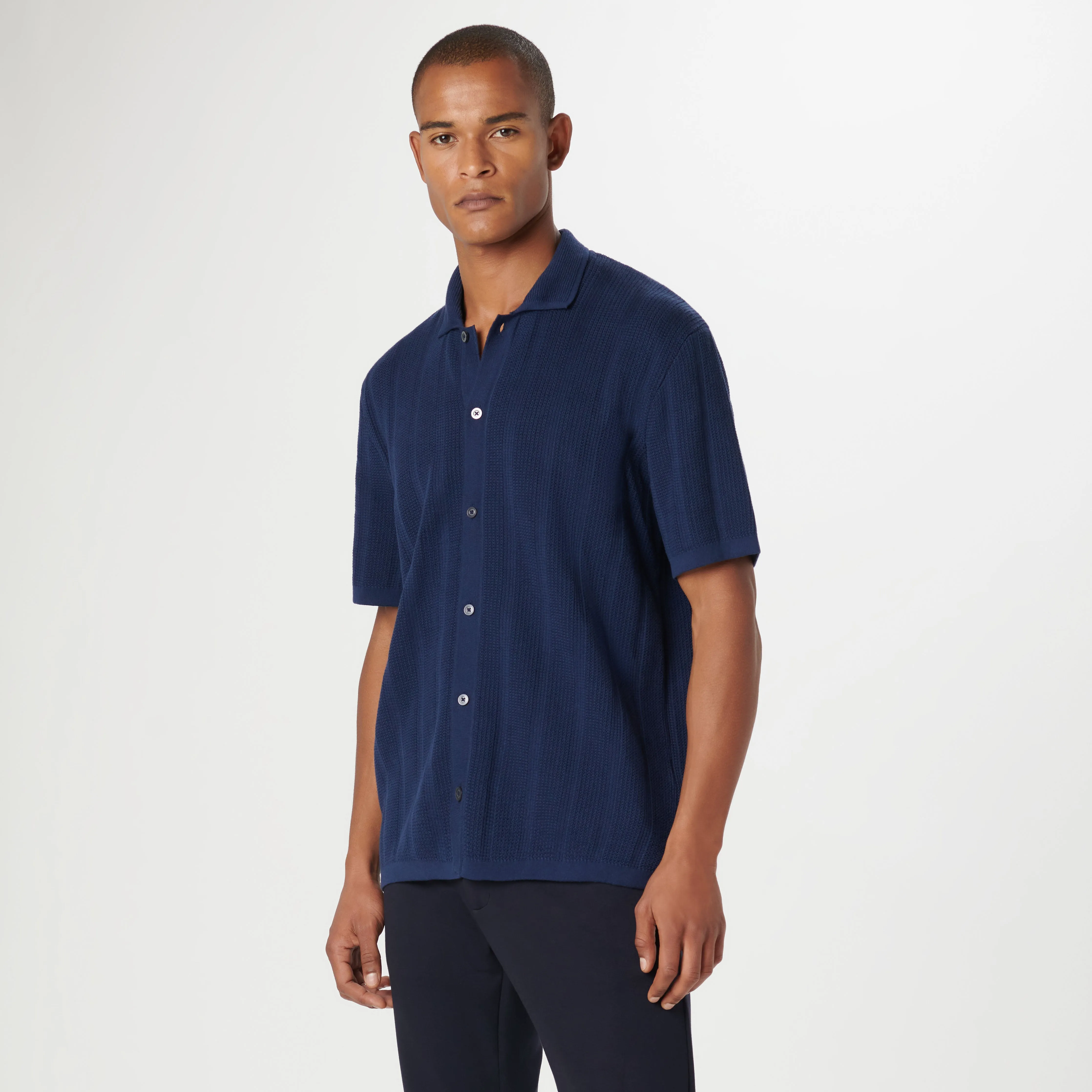 Waffle Rib Full Button Short Sleeve Polo Sweater sold by Bugatchi product image thumbnail 3