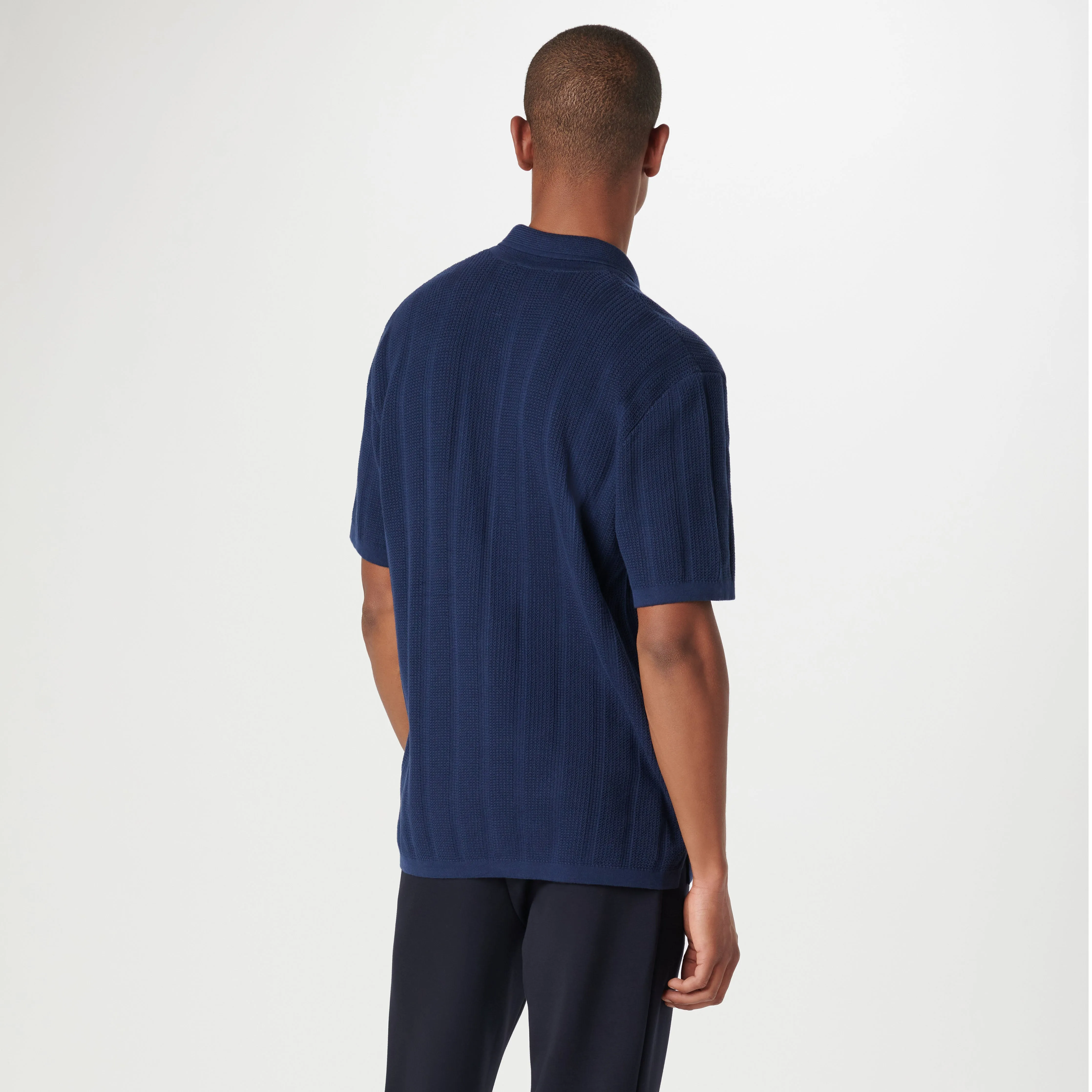 Waffle Rib Full Button Short Sleeve Polo Sweater sold by Bugatchi product image thumbnail 5