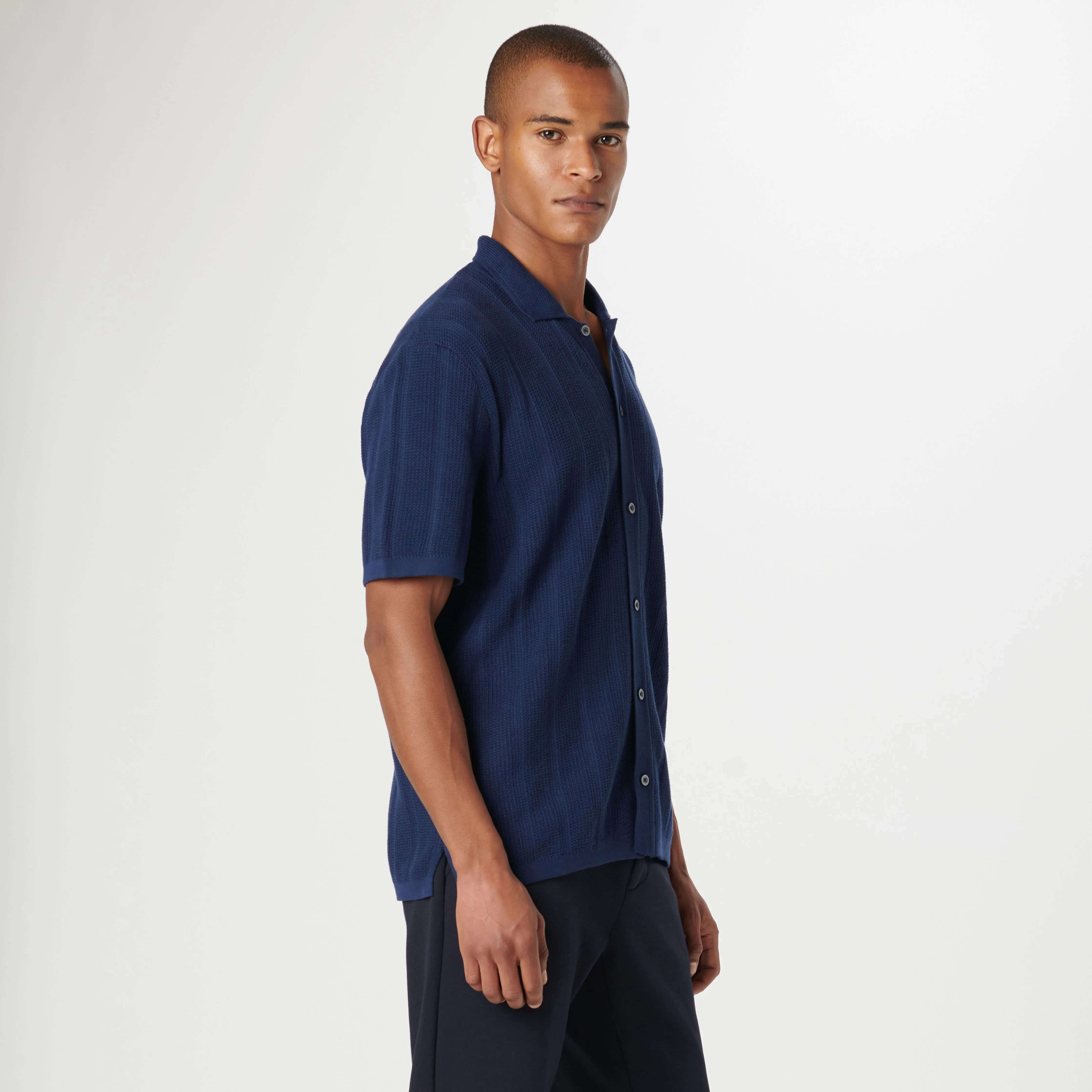 Waffle Rib Full Button Short Sleeve Polo Sweater sold by Bugatchi product image thumbnail 4