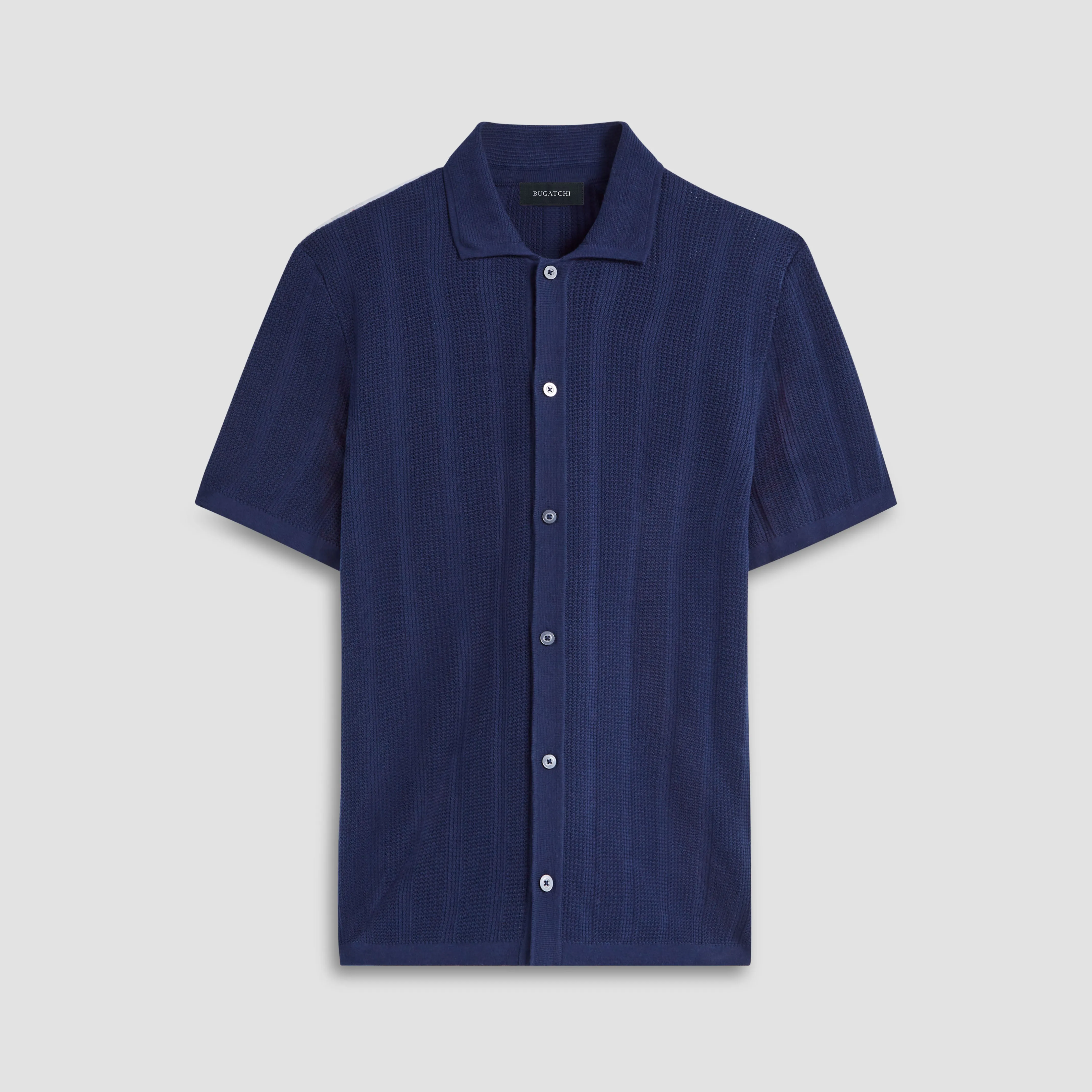Waffle Rib Full Button Short Sleeve Polo Sweater sold by Bugatchi product image thumbnail 2