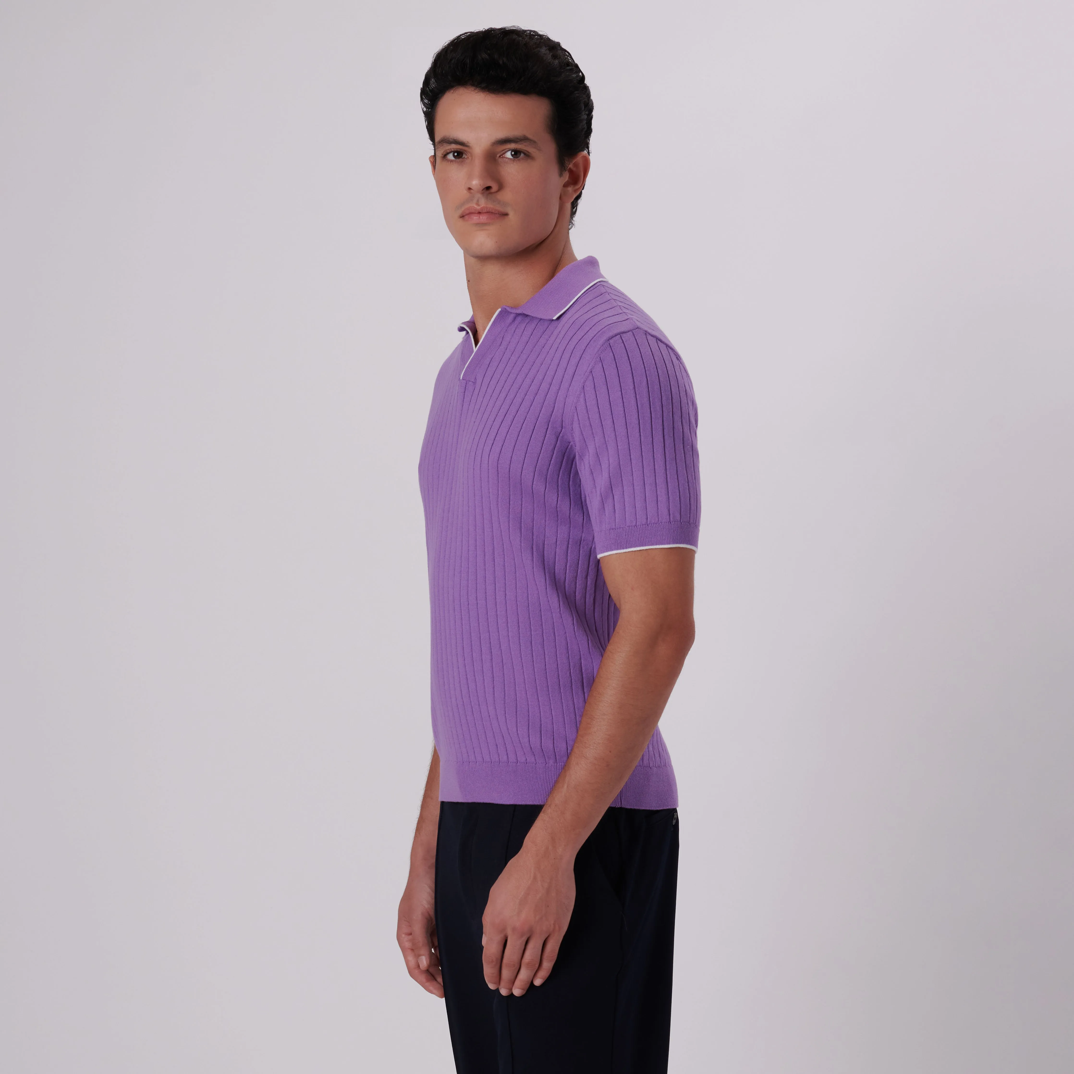 Rib Knit Short Sleeve Johnny Collar Sweater sold by Bugatchi product image thumbnail 3