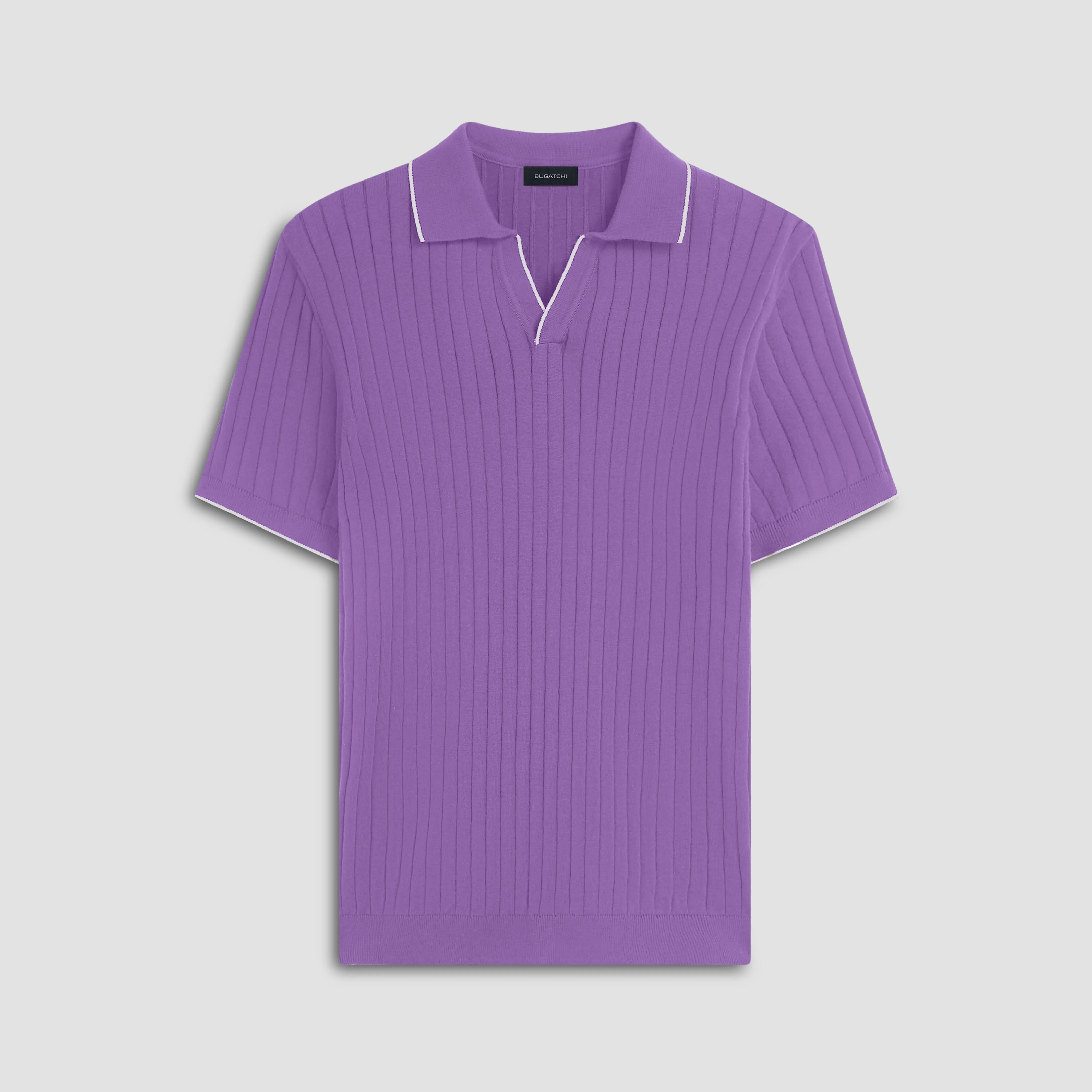 Rib Knit Short Sleeve Johnny Collar Sweater sold by Bugatchi