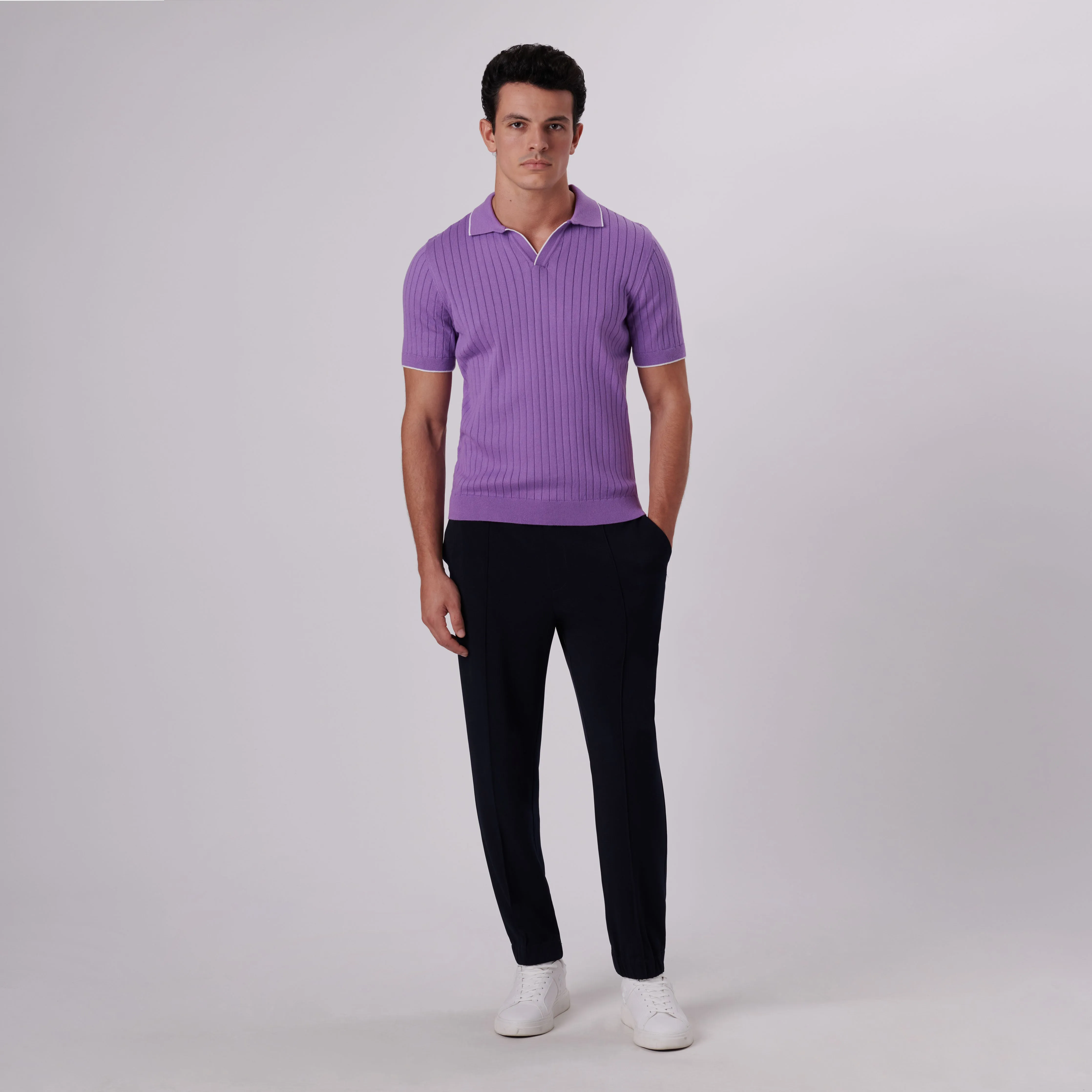 Rib Knit Short Sleeve Johnny Collar Sweater sold by Bugatchi product image thumbnail 5