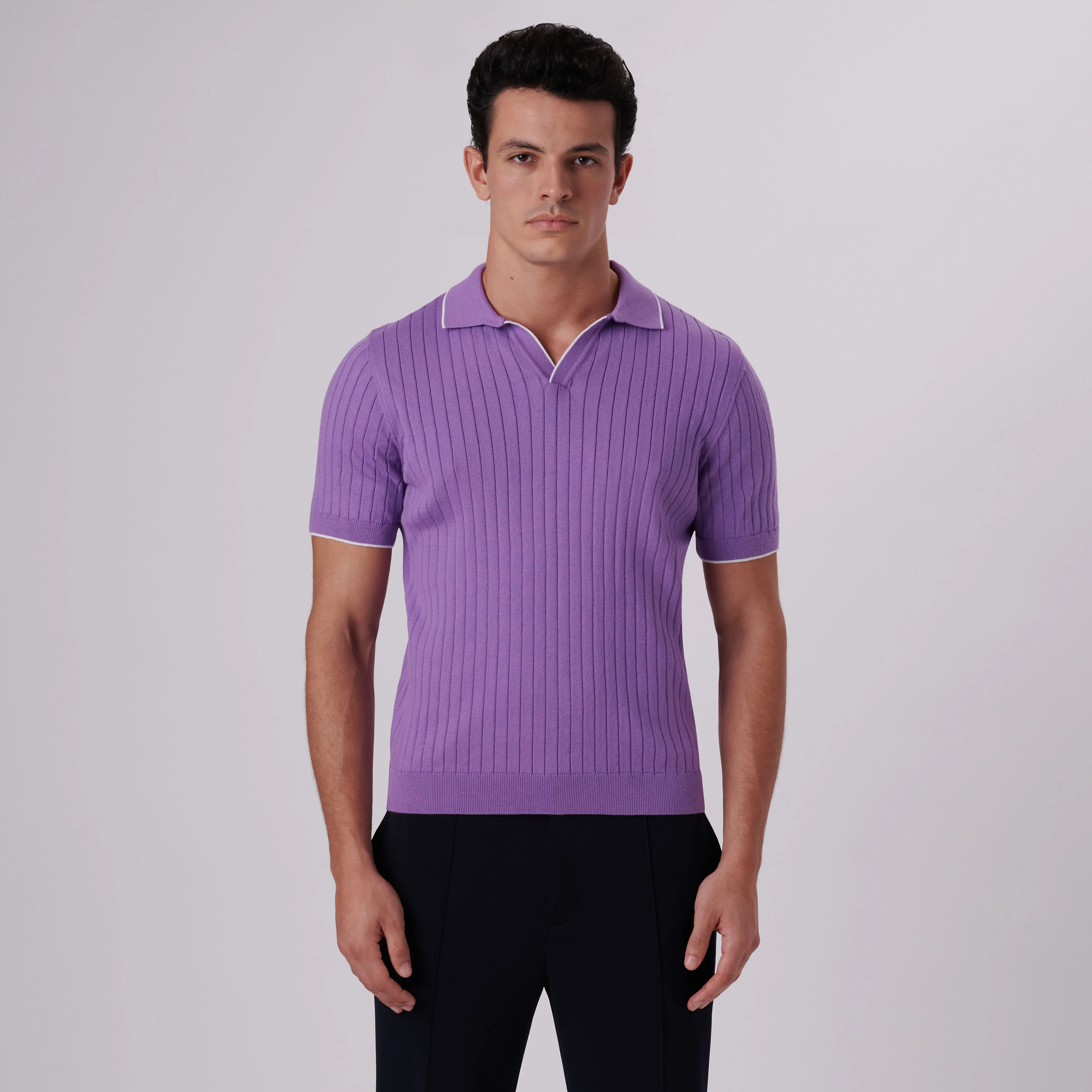 Rib Knit Short Sleeve Johnny Collar Sweater sold by Bugatchi product image thumbnail 2