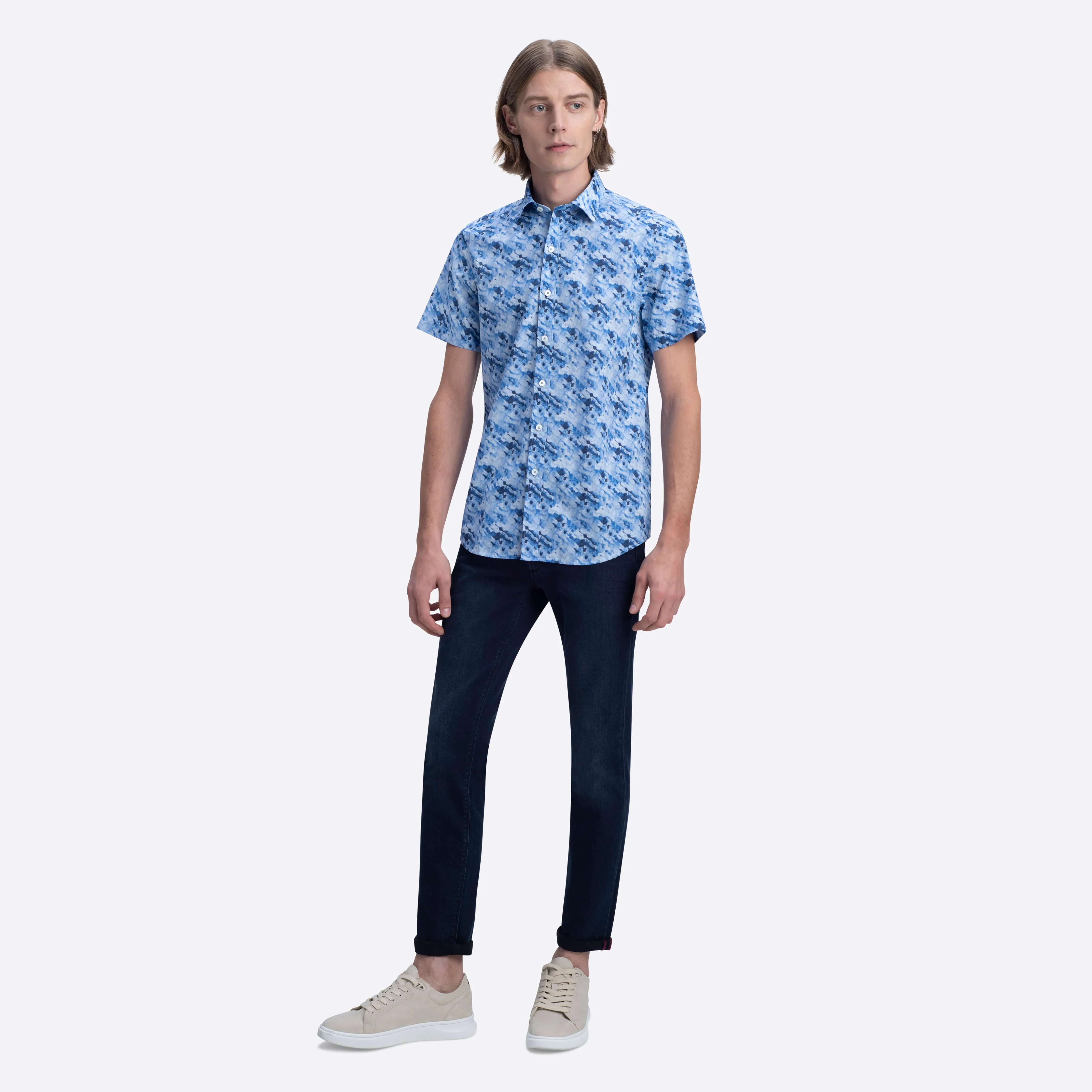 Orson Watercolor Print Short Sleeve Shirt sold by Bugatchi product image thumbnail 5
