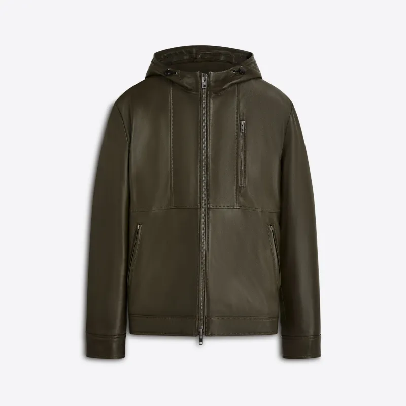 Leather Bomber Jacket with Hood sold by Bugatchi