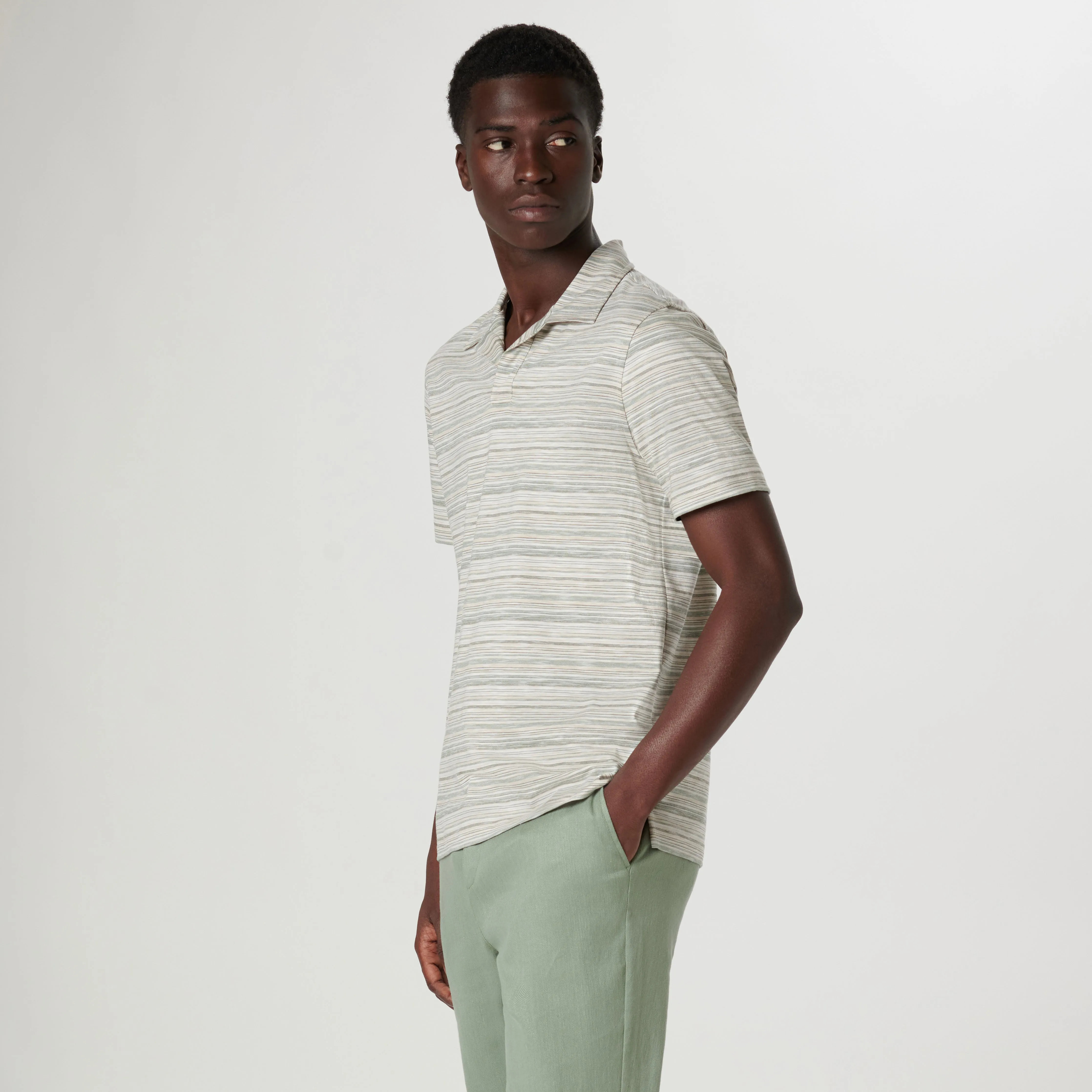 Striped Johnny Collar Polo sold by Bugatchi product image thumbnail 3