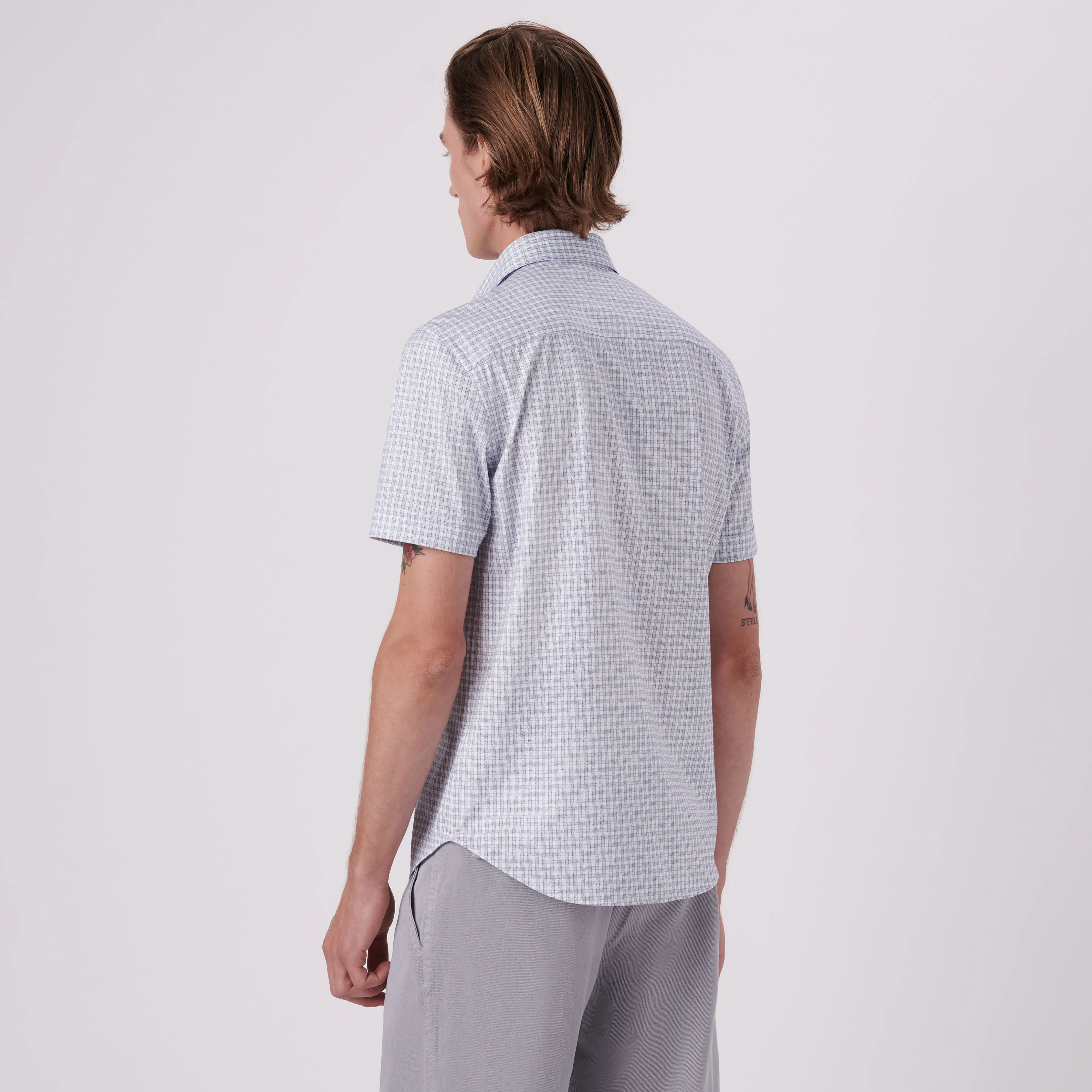 Miles Mini Check Print OoohCotton Short Sleeve Shirt sold by Bugatchi product image thumbnail 4