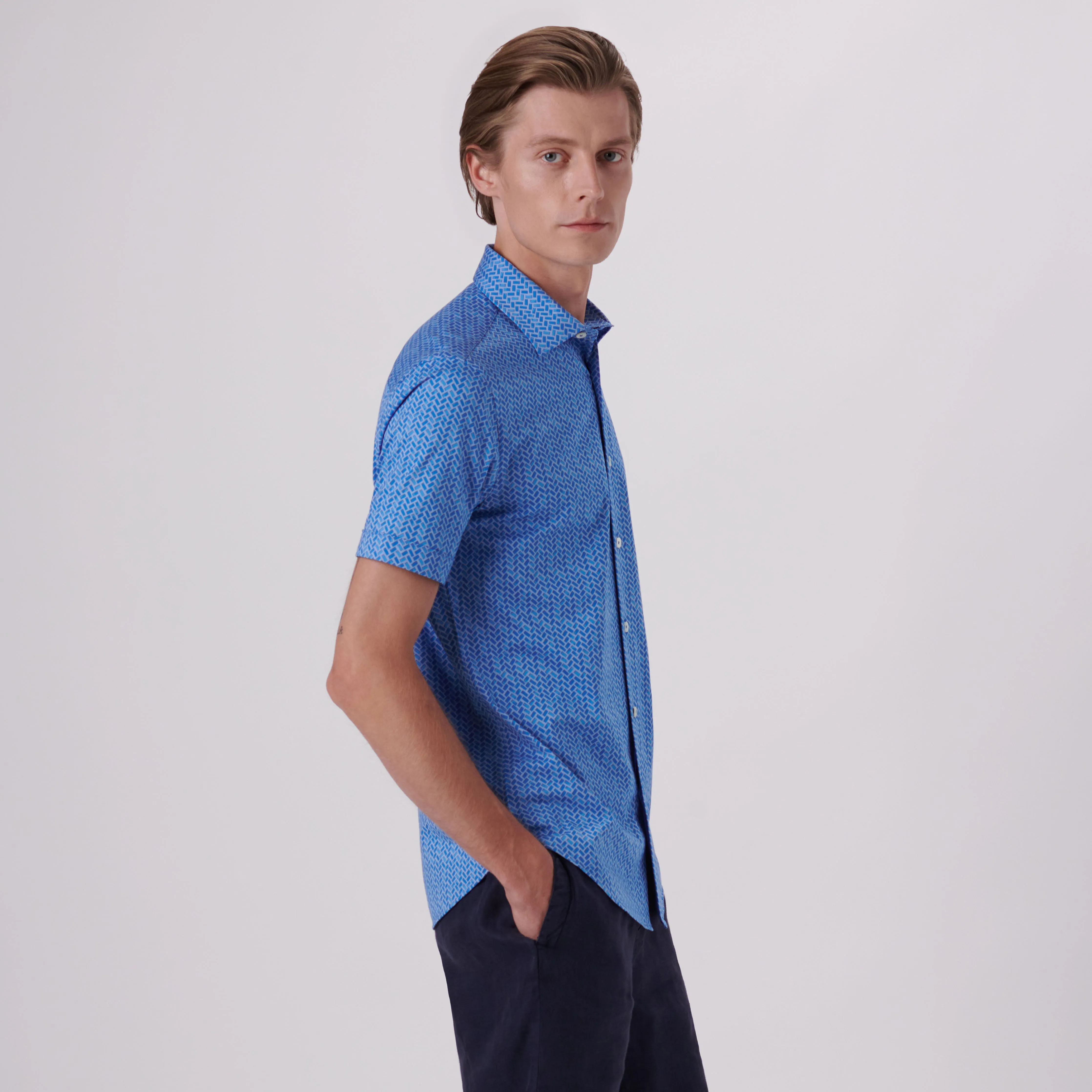 Miles Geometrical Print OoohCotton Short Sleeve Shirt sold by Bugatchi product image thumbnail 3