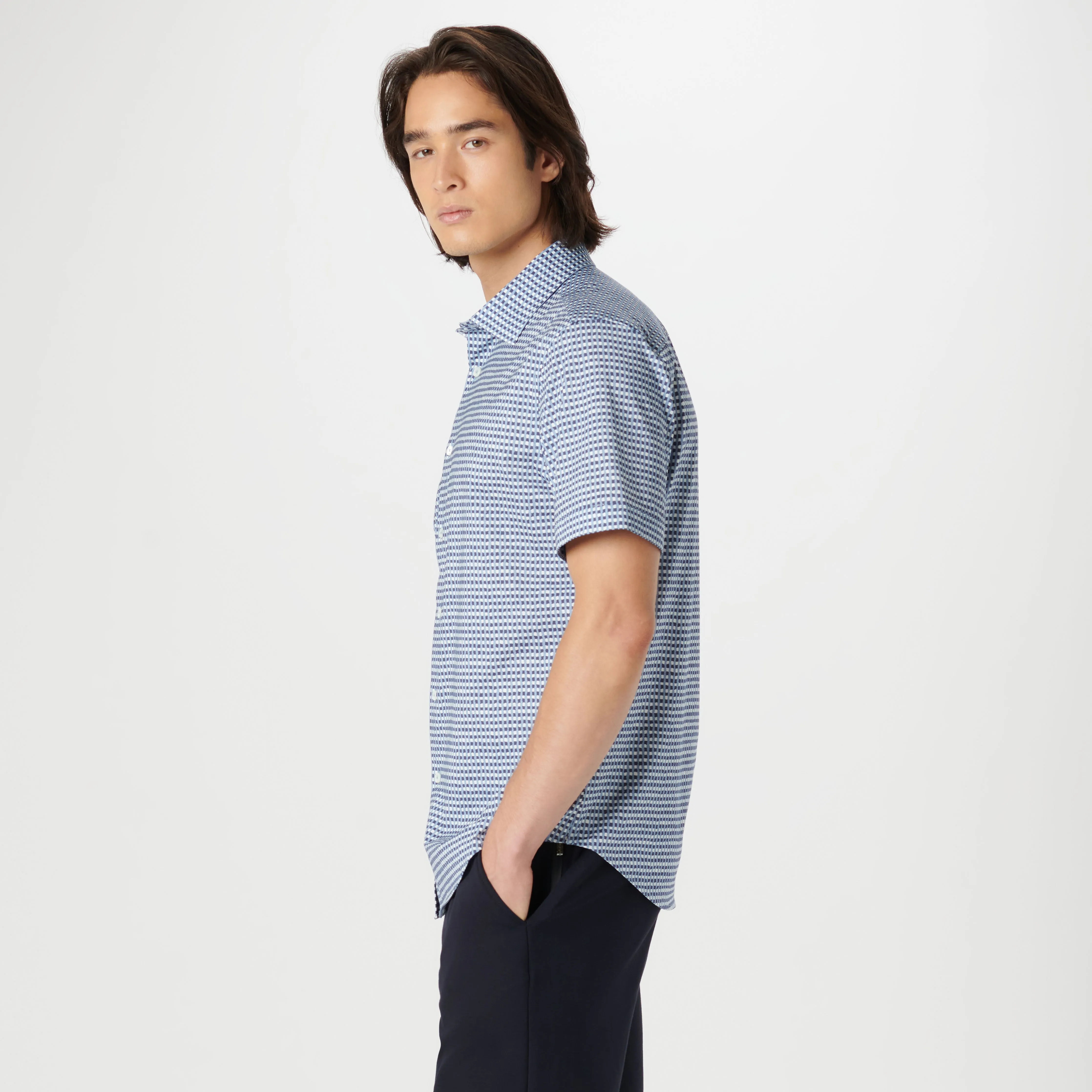 Miles Asymmetric Check OoohCotton Short Sleeve Shirt sold by Bugatchi product image thumbnail 3
