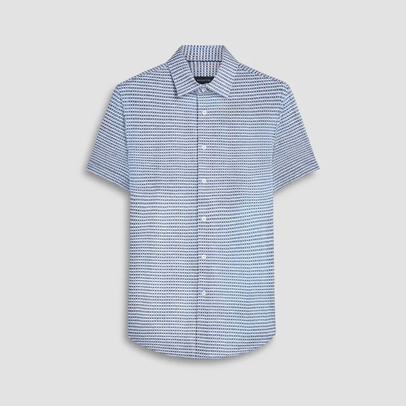 Miles Asymmetric Check OoohCotton Short Sleeve Shirt sold by Bugatchi