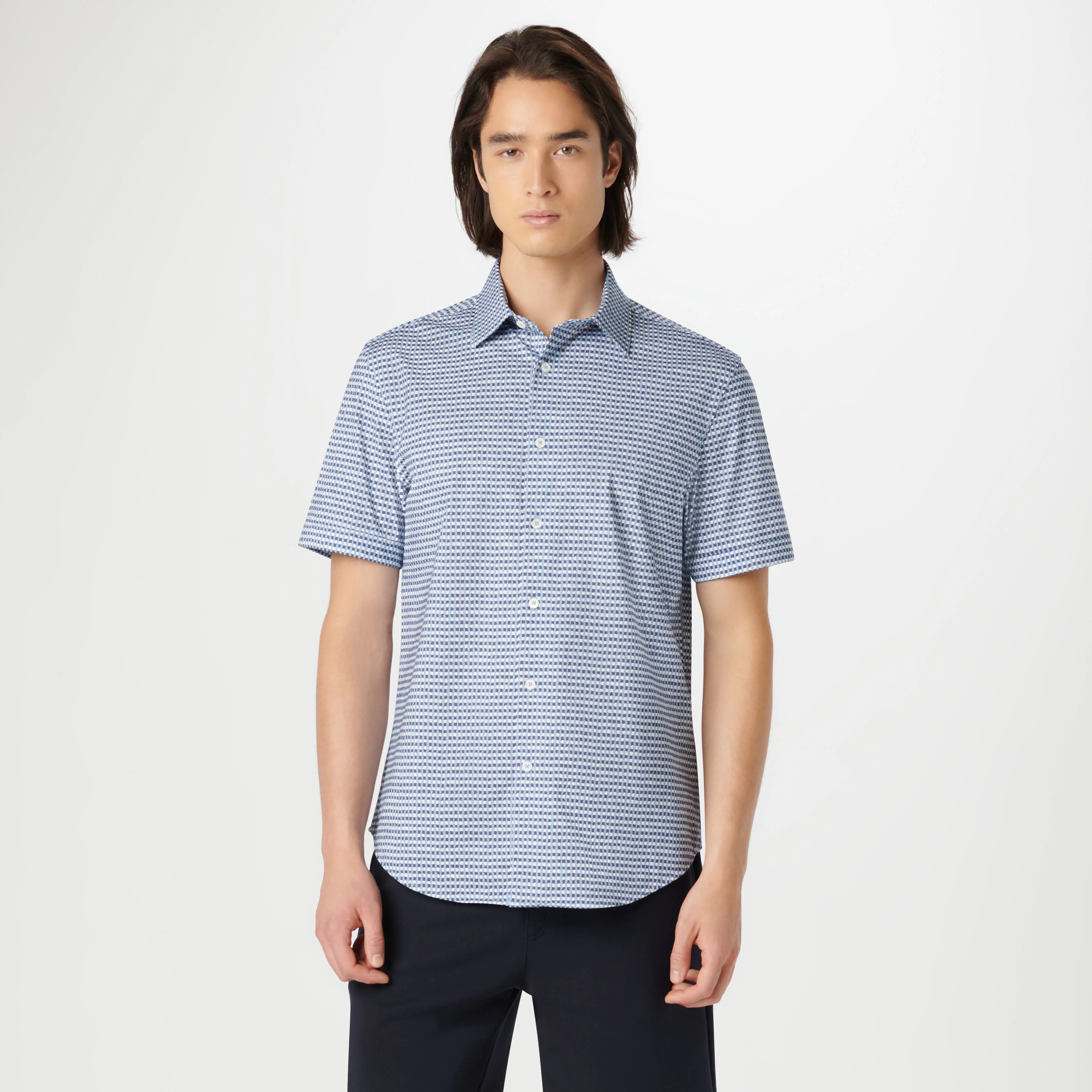 Miles Asymmetric Check OoohCotton Short Sleeve Shirt sold by Bugatchi product image thumbnail 2