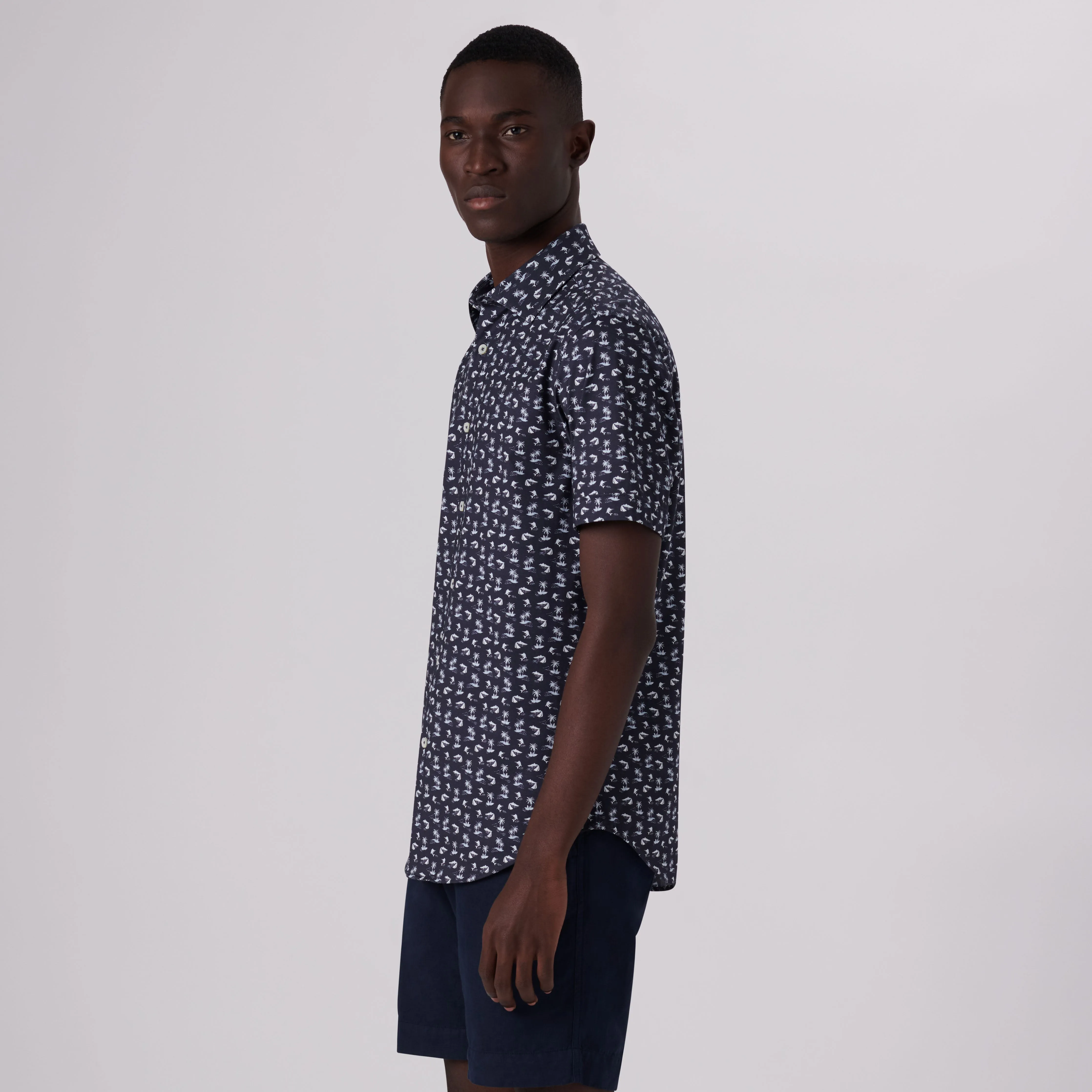 Miles Tropical Print OoohCotton Short Sleeve Shirt sold by Bugatchi product image thumbnail 3