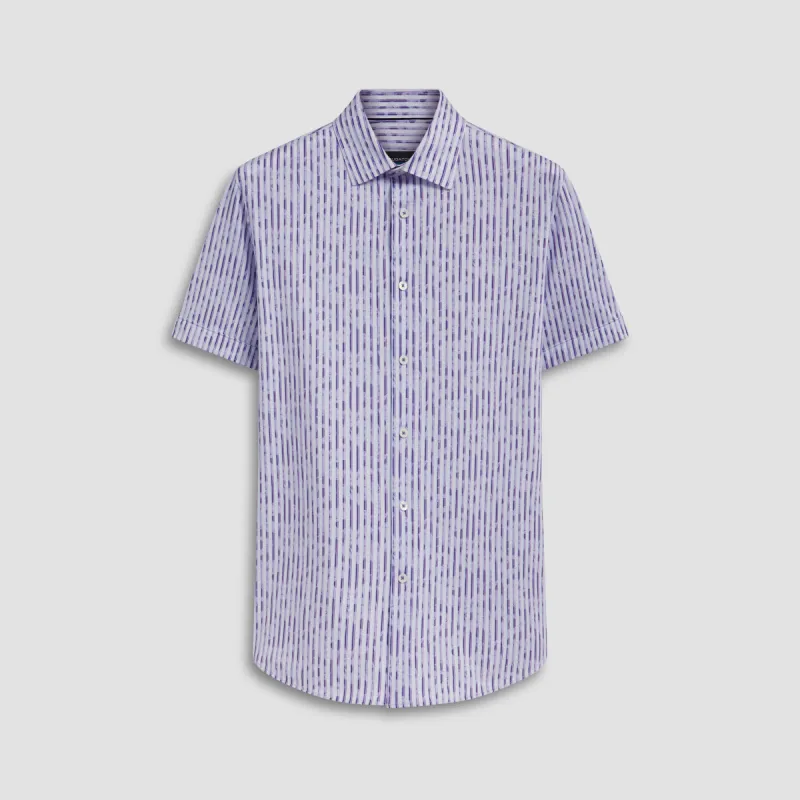 Miles Interrupted Stripe Print OoohCotton Short Sleeve Shirt sold by Bugatchi