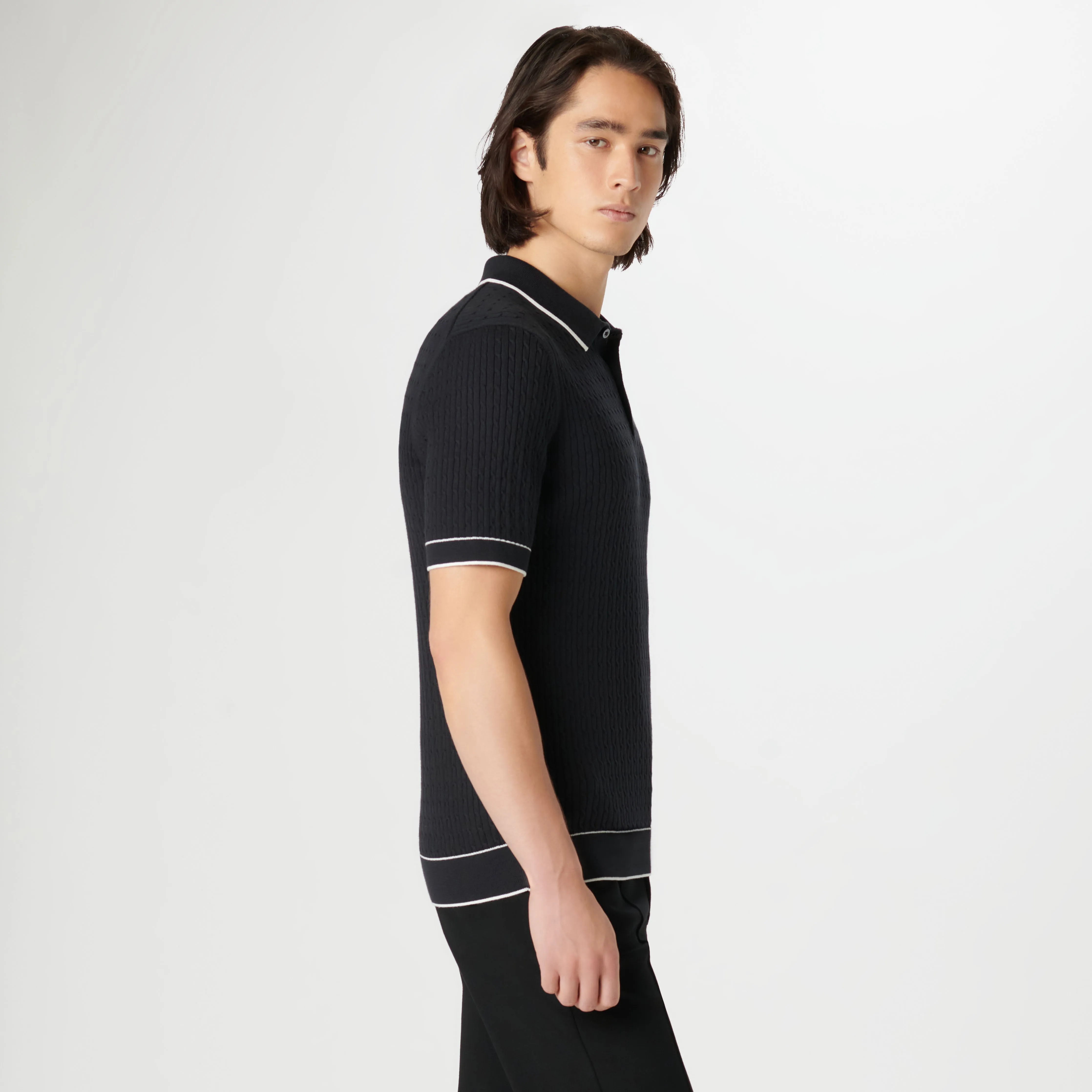 Cable Stitch Short Sleeve Polo Sweater sold by Bugatchi product image thumbnail 3