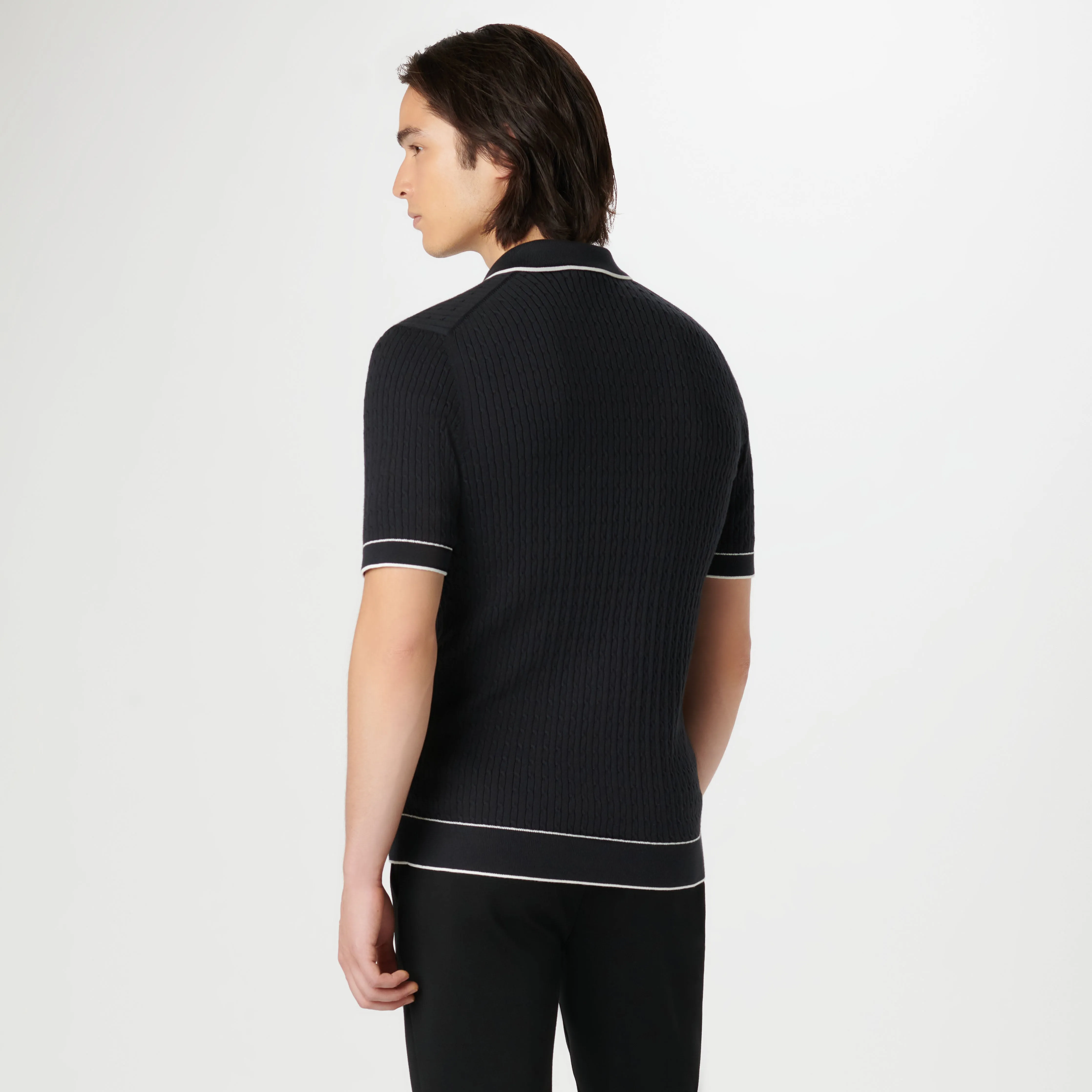 Cable Stitch Short Sleeve Polo Sweater sold by Bugatchi product image thumbnail 4