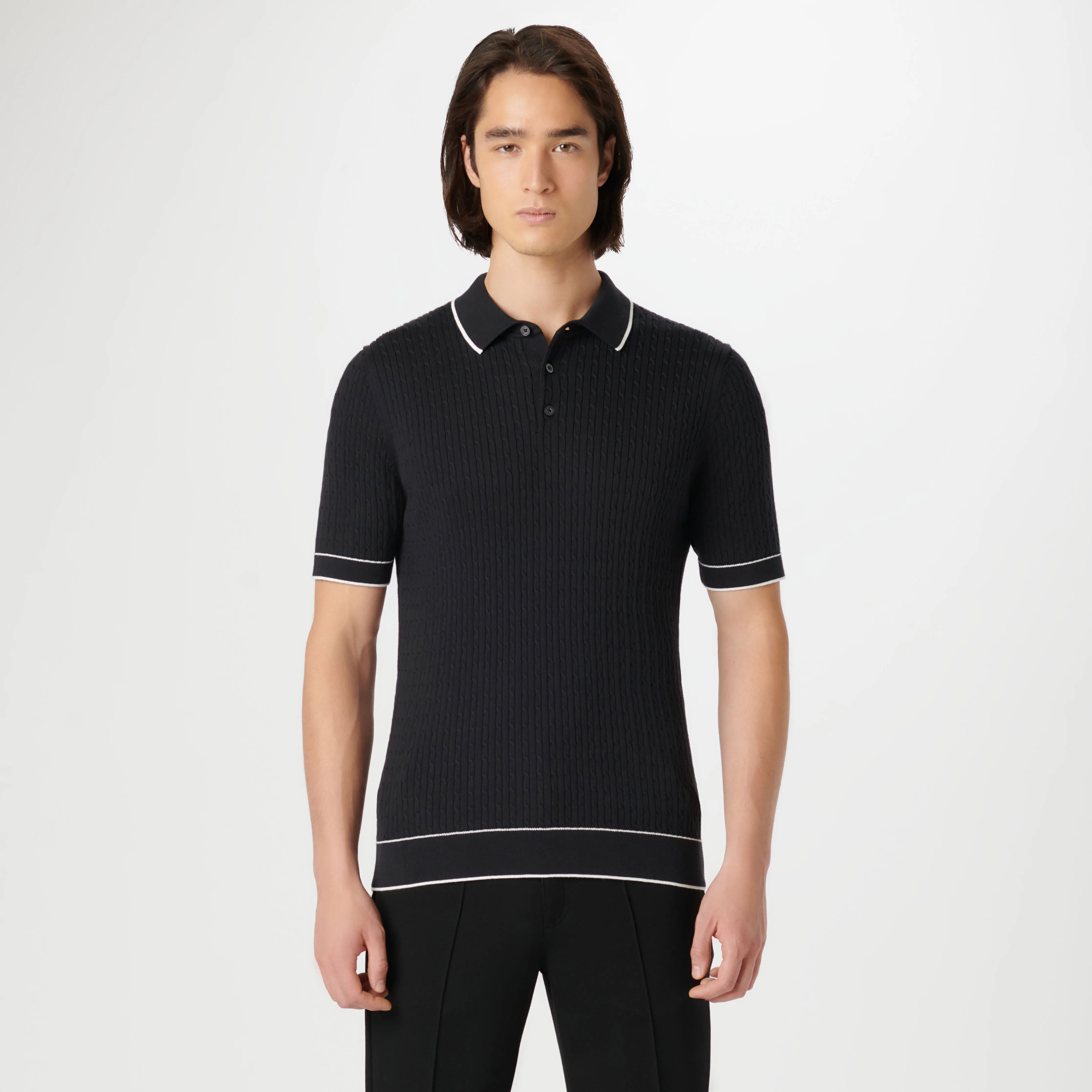 Cable Stitch Short Sleeve Polo Sweater sold by Bugatchi product image thumbnail 2