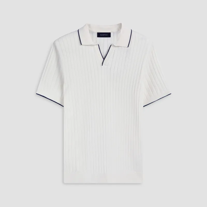 Rib Knit Short Sleeve Johnny Collar Sweater sold by Bugatchi