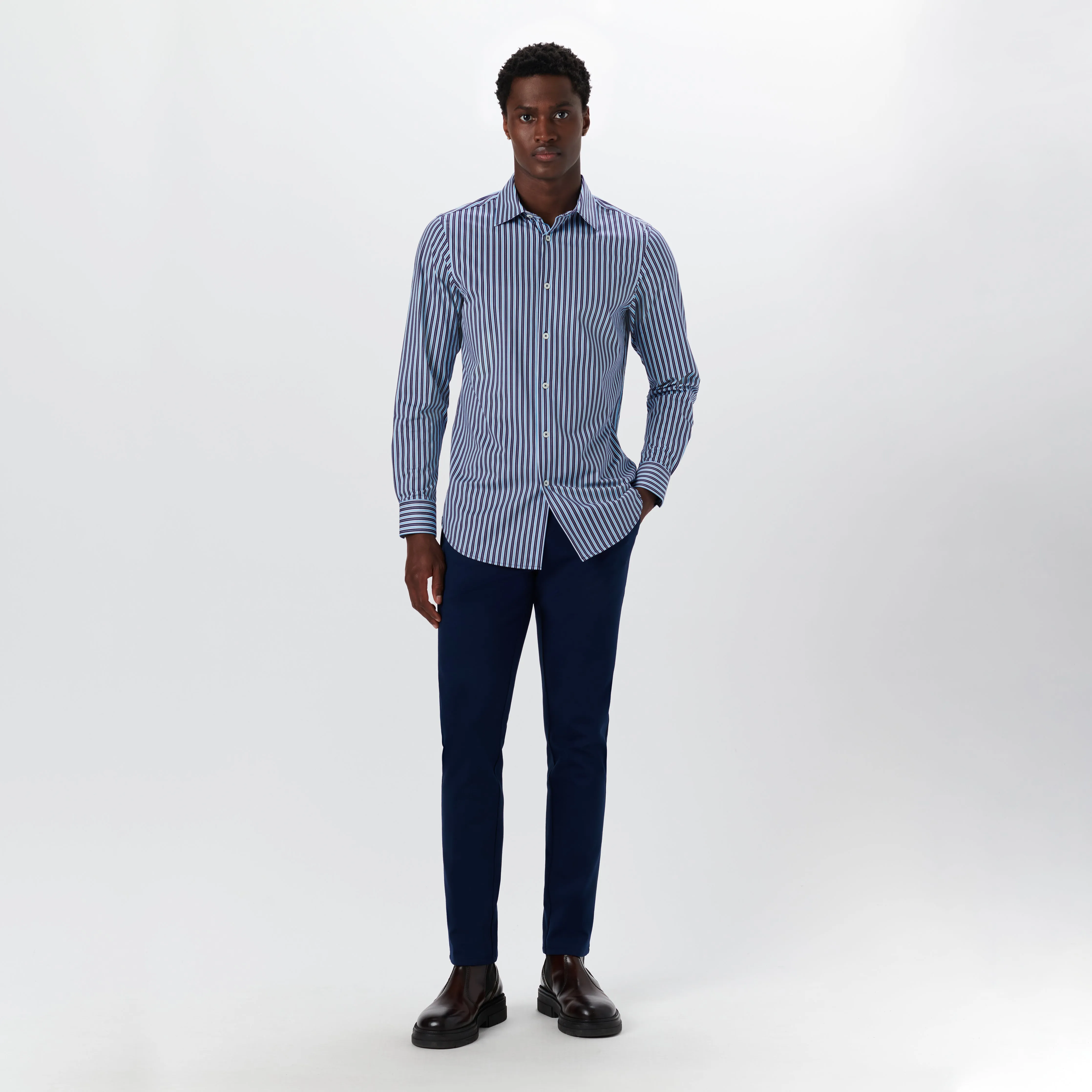 JAMES Shadow Stripe OoohCotton Shirt sold by Bugatchi product image thumbnail 5