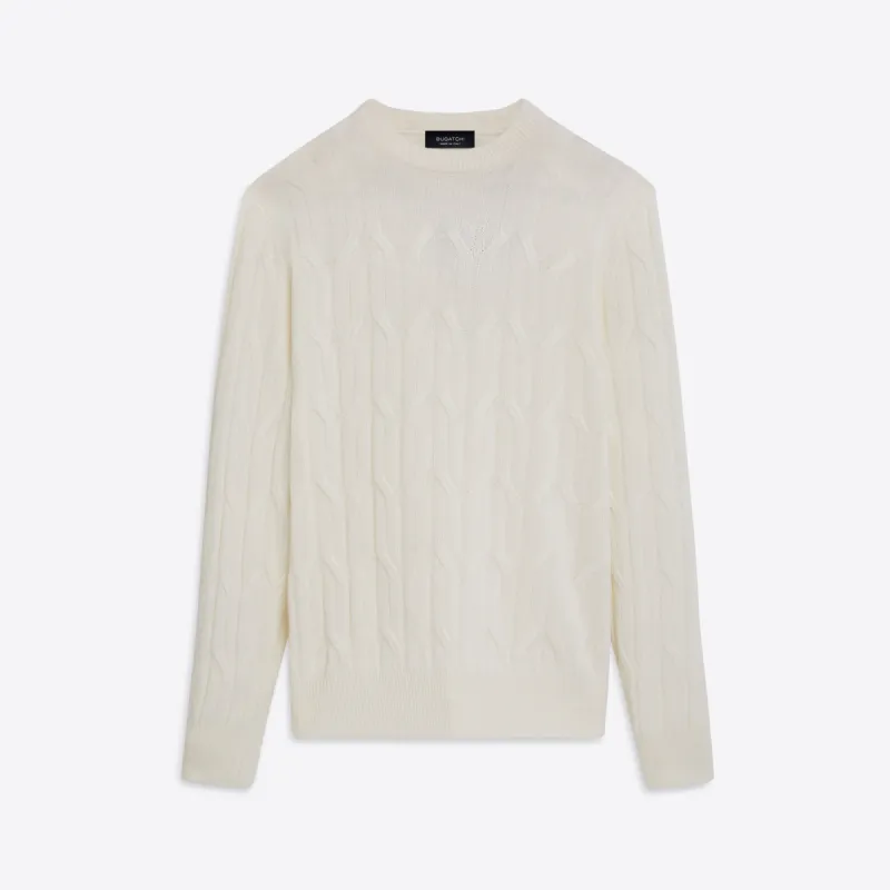 Crew Neck Cable Jacquard Sweater sold by Bugatchi