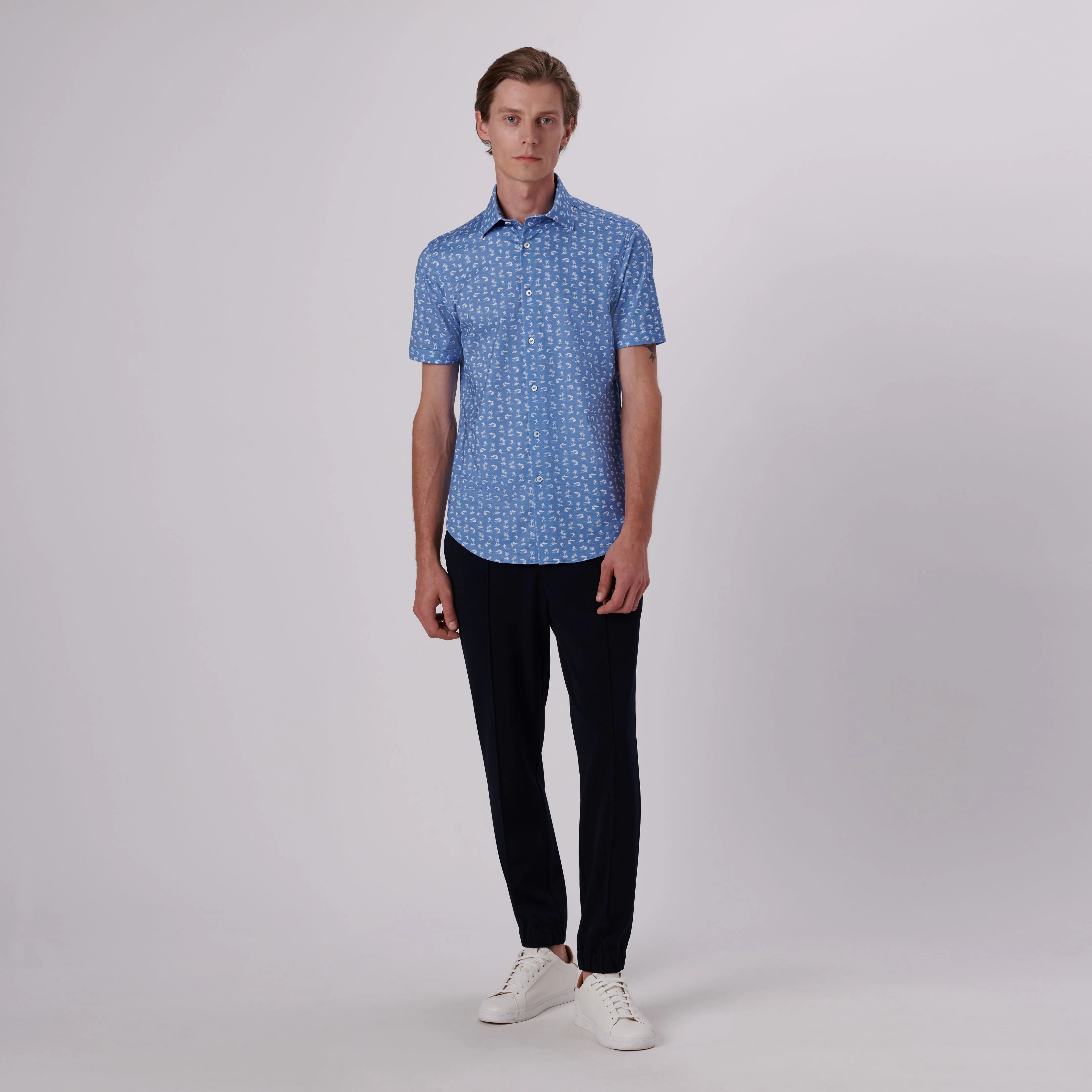 Miles Tropical Print OoohCotton Short Sleeve Shirt sold by Bugatchi product image thumbnail 5