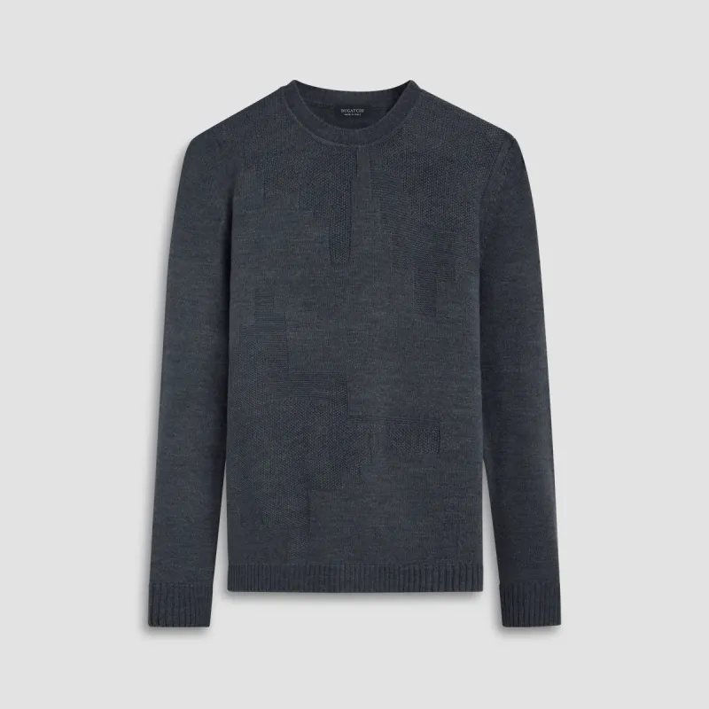 Solid Jacquard Crew Neck Sweater sold by Bugatchi
